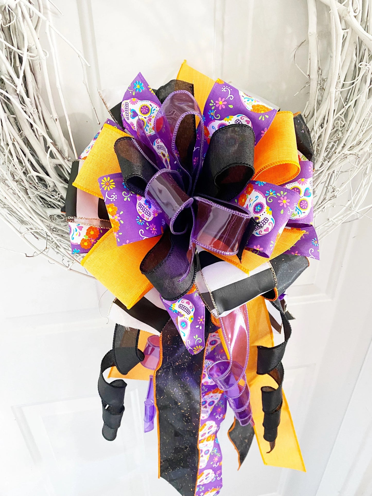 Halloween Collection - Bow,Halloween Bow, Day of the Dead,Day of the Dead Decor,Mailbox Bow,Wreath Bow,Gift Bow,Decor,Skulls,Gift