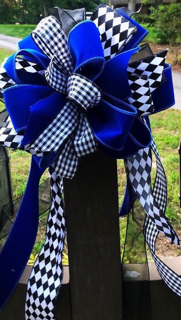 Everyday Collection- Blue/Black/White Bow, Law Enforcement Bow, Police Bow, Mailbox Bow, Wreath Bow, Blue and Black Bow