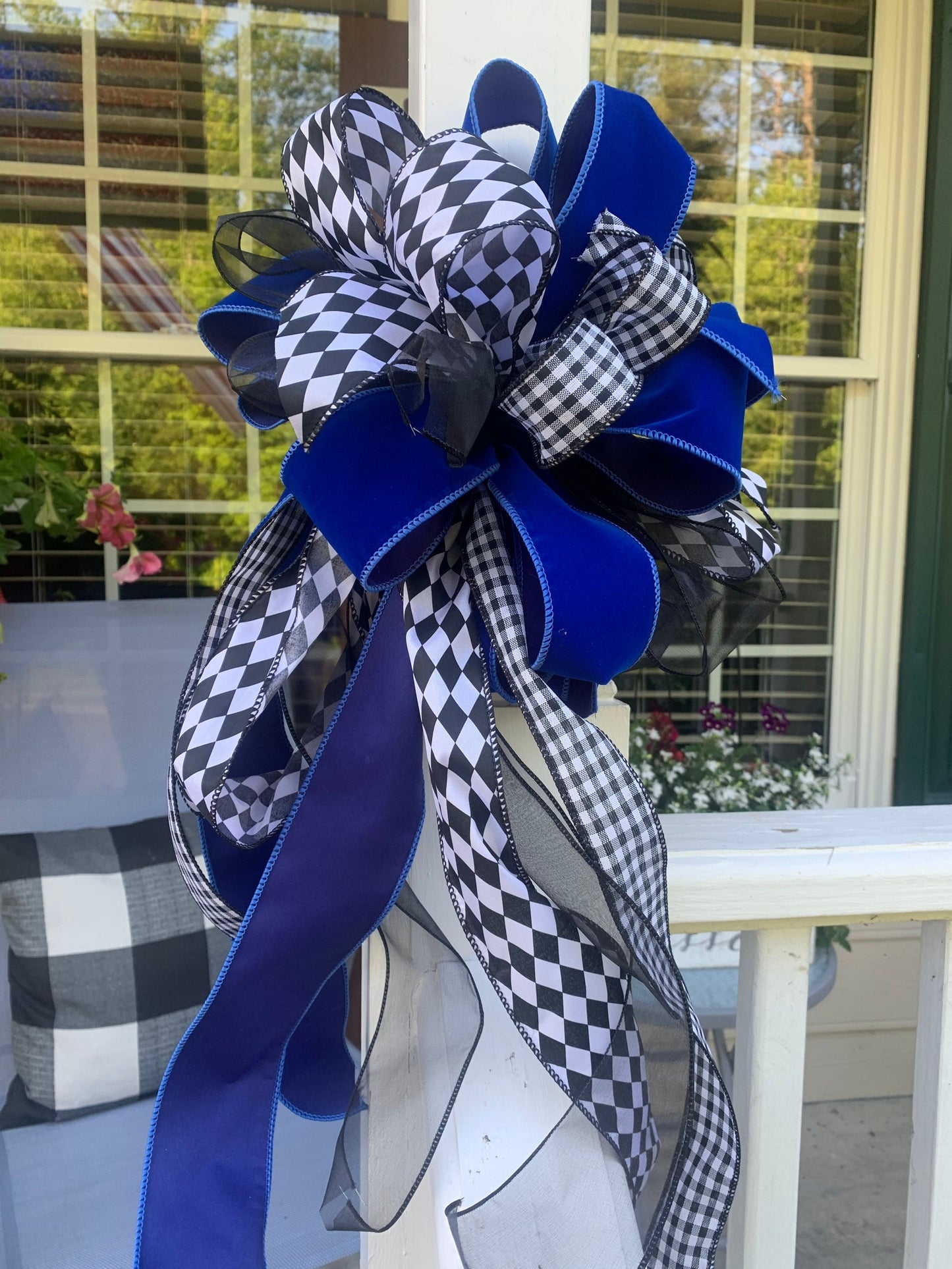 Everyday Collection- Blue/Black/White Bow, Law Enforcement Bow, Police Bow, Mailbox Bow, Wreath Bow, Blue and Black Bow