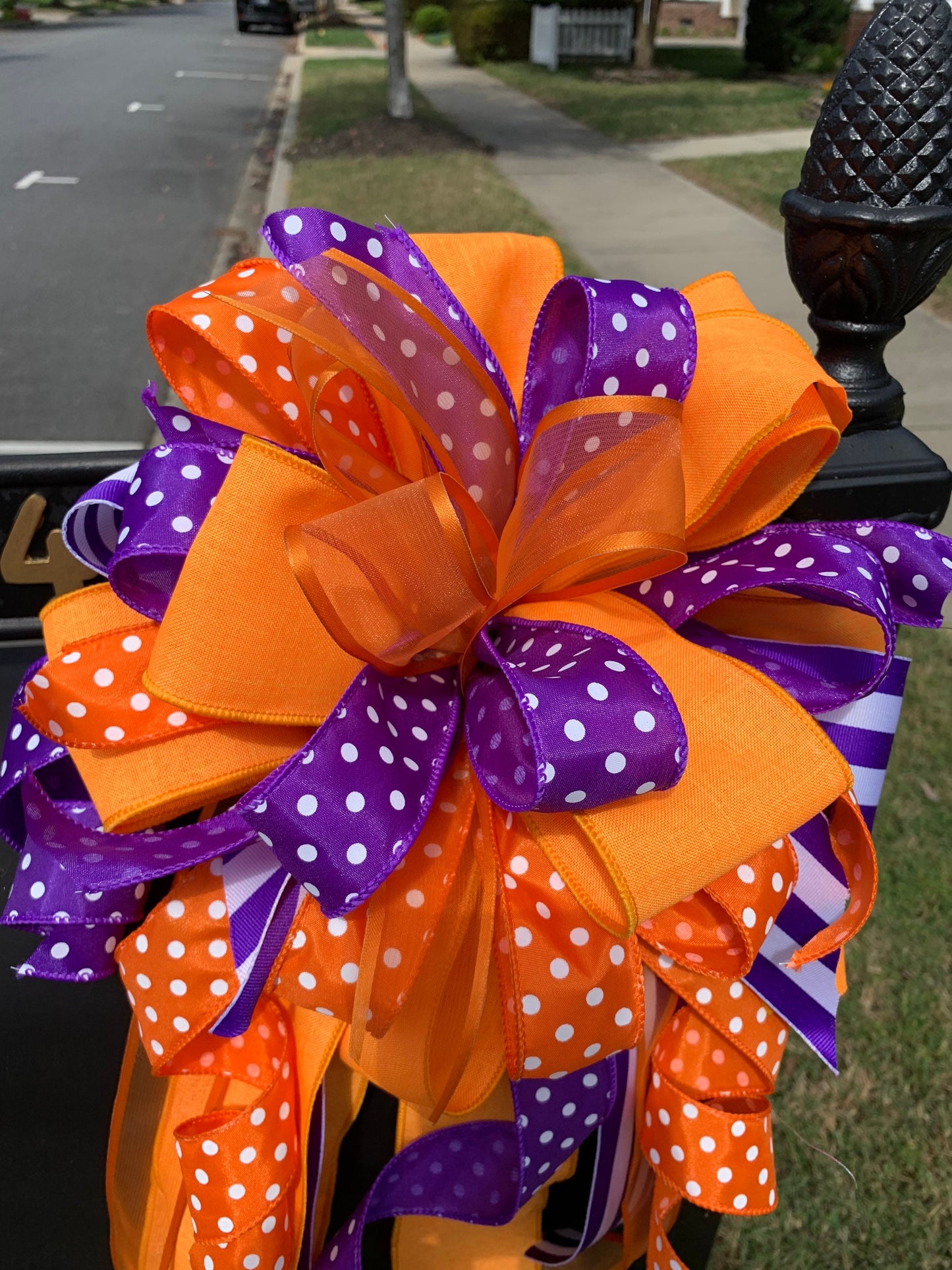 Sports Collection - Purple and Orange Bow, Clemson Mailbox Bow,Mailbox Bow,Clemson Wreath Bow,Football Bow,Clemson Wreath Bow,Large Bow