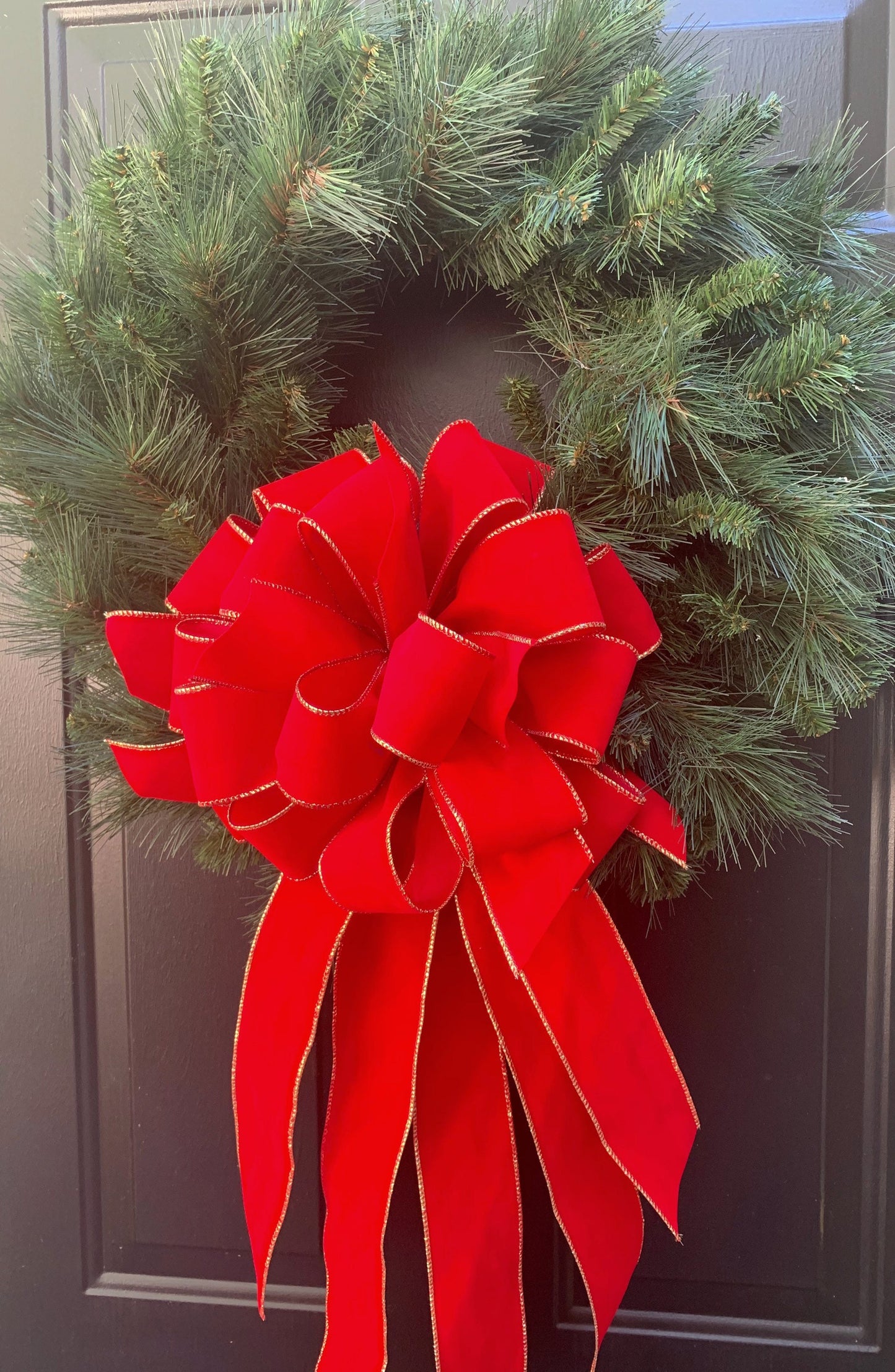 Red Velvet Christmas and Holiday Bow. Perfect for Mailbox, Door, and Wreath.