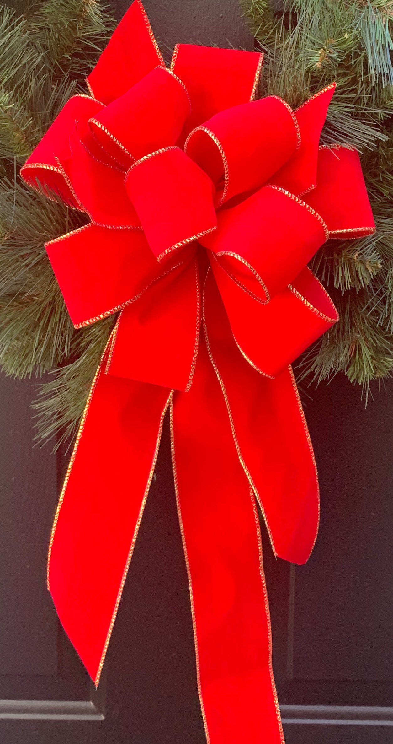Red Velvet Bow, Red Bow, Christmas Bow, Mailbox Bow, Wreath Bow, Velvet Bow, Velvet, Bow, Gift Bow
