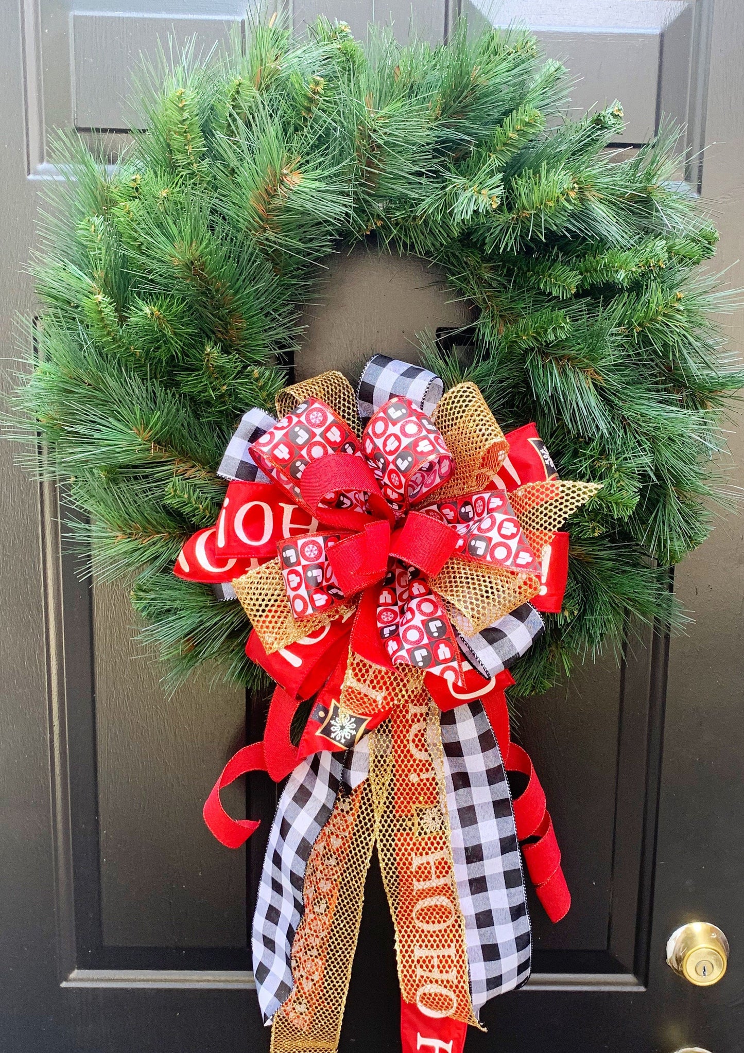 Christmas Collection- Red/Black/Gold Bow, Joy Bow, Christmas Bow, Bows, Bow, Mailbox Bow, Wreath Bow, Holiday Bow