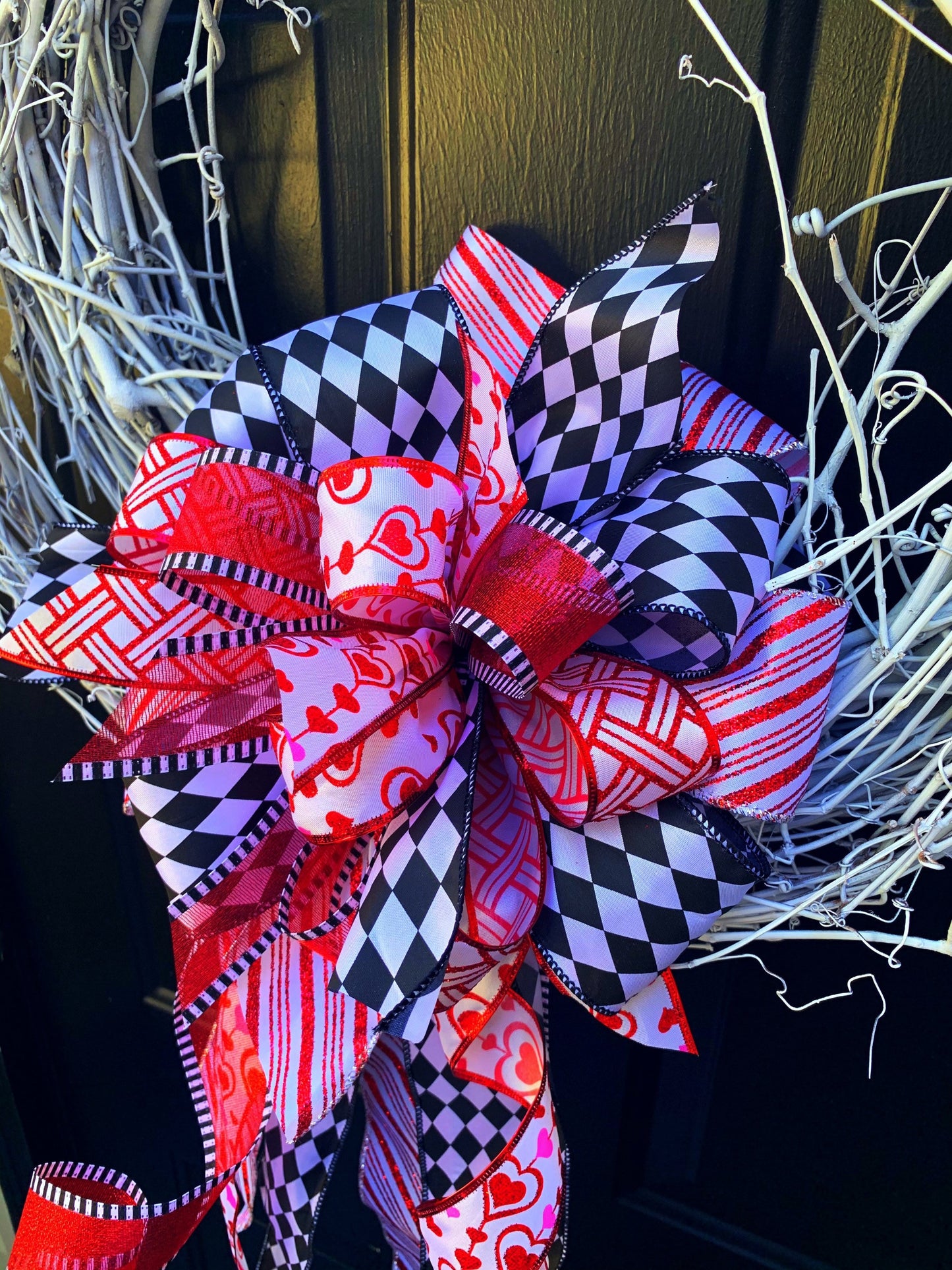 Valentines Collection- Red Hearts Bow, Mailbox Bow, Wreath Bow, Valentines Wreath Bow, Valentines Mailbox Bow, Hearts Bow, Holiday Bow
