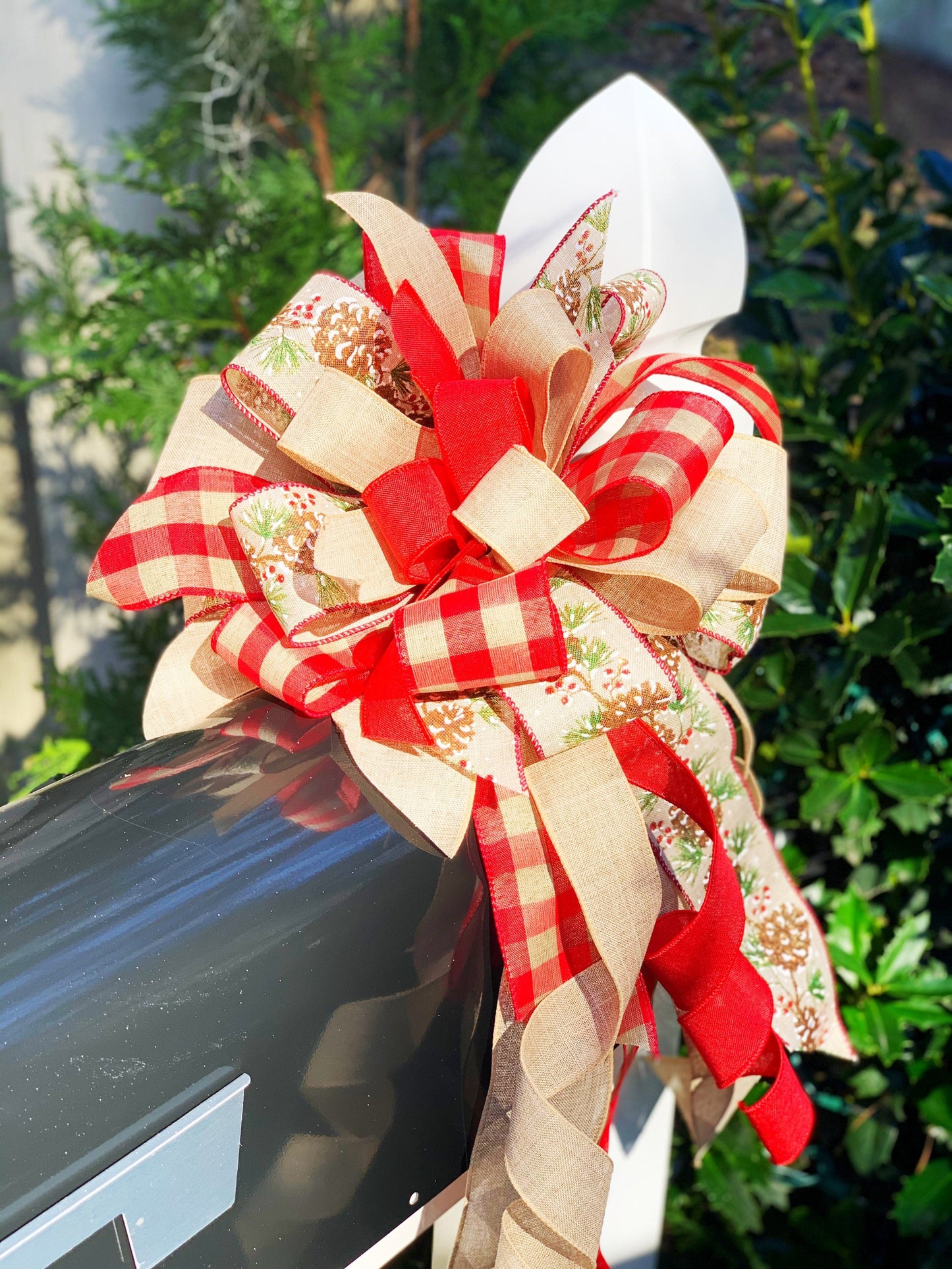 Winter Collection - Winter,Winter Bow,Pinecones,Pinecones Bow,Pinecones Ribbon,Mailbox Bow,Wreath Bow,Large Bow,Gift Bow,Gift Basket Bow