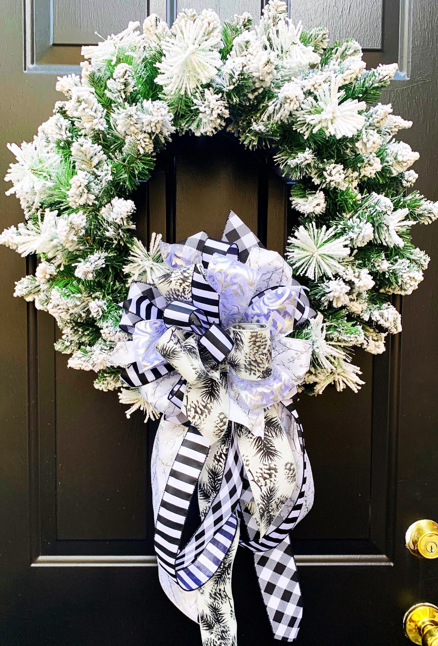 Winter Collection- Pine cones Black/White Bow, Winter Bow, Pinecones Bow, Winter Wreath Bow, Winter Mailbox Bow, Large Winter Bow
