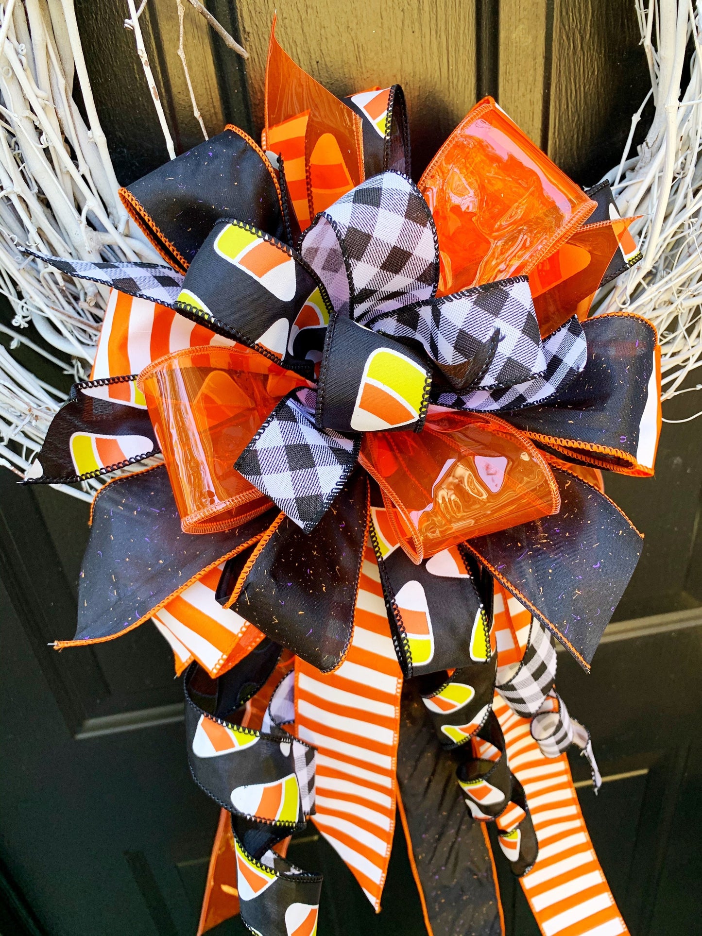 Halloween Collection - Halloween Bow,Halloween,Candy Corn Bow,Candy Bow, Candy Ribbon,Halloween Ribbon,Decor,Wreath Bow,Mailbox Bow