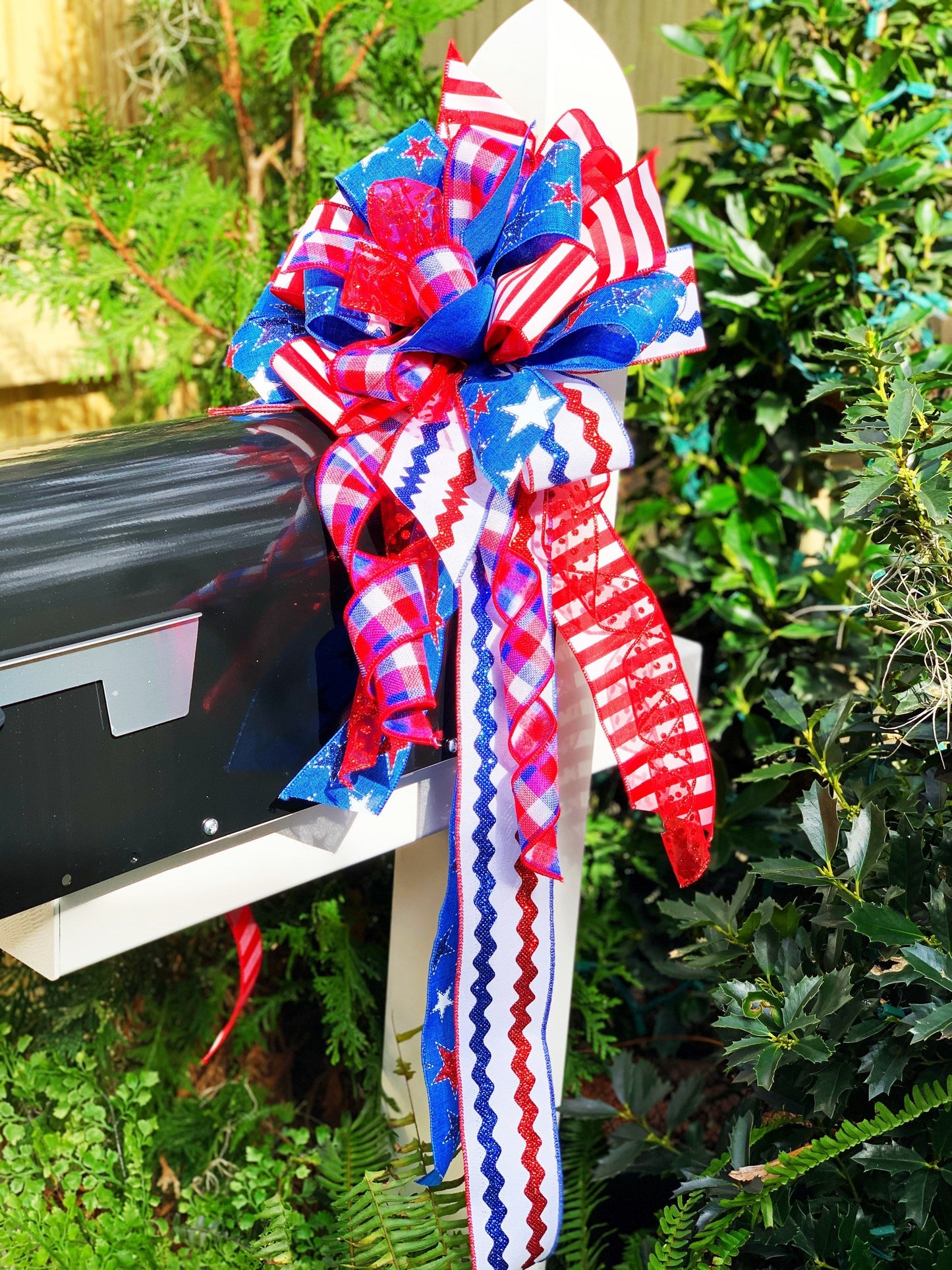 Patriotic Collection - Patriotic Bow, Patriotic, Patriotic Decor, July 4th Decor, July Fourth, Mailbox Bow, Wreath Bow, Red White Blue Bow