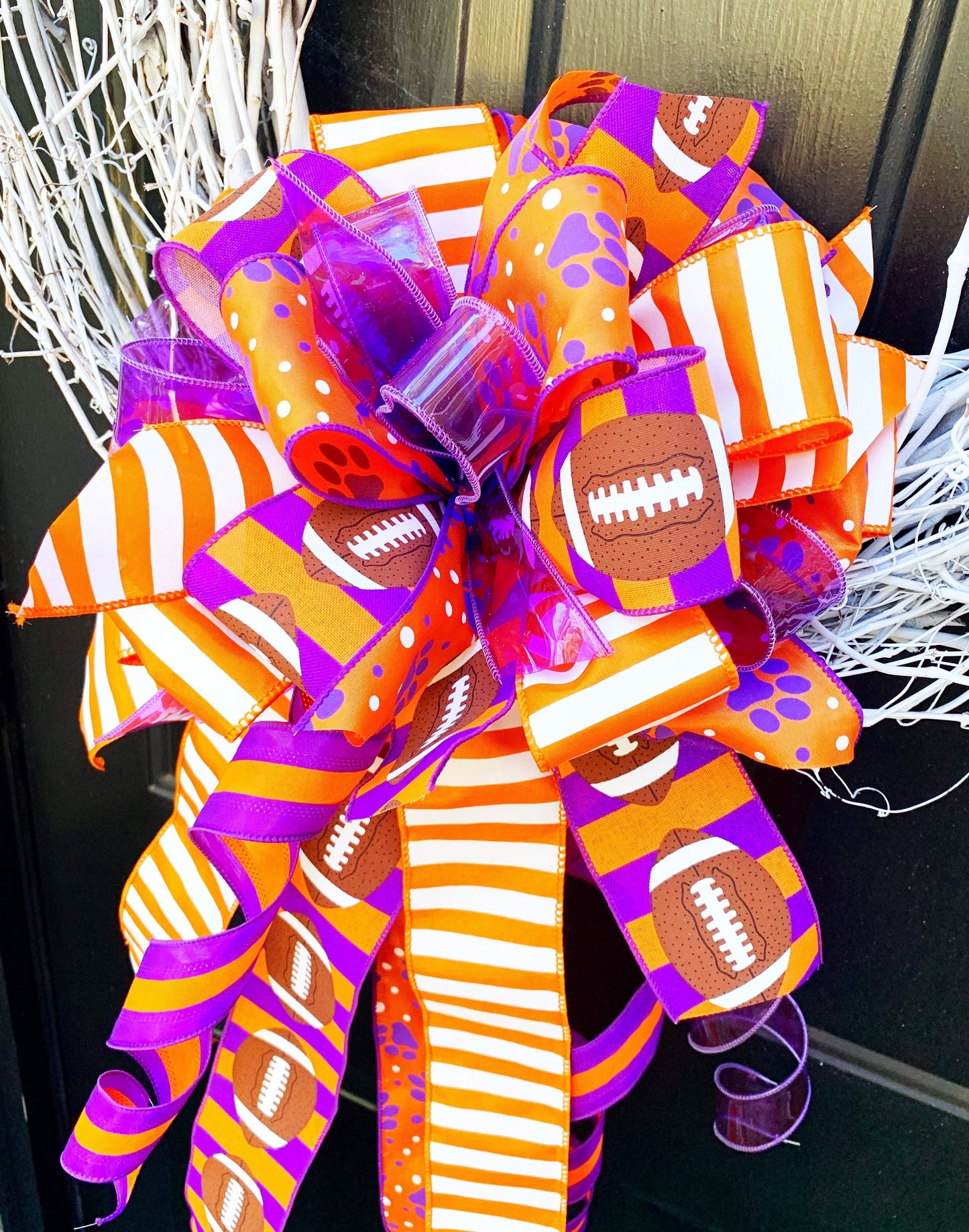 Sports Collection - Clemson, Clemson Bow, Clemson Ribbon, Sports Bow, Mailbox Bow, Wreath Bow, Large Bow, Gift Bow, Gift