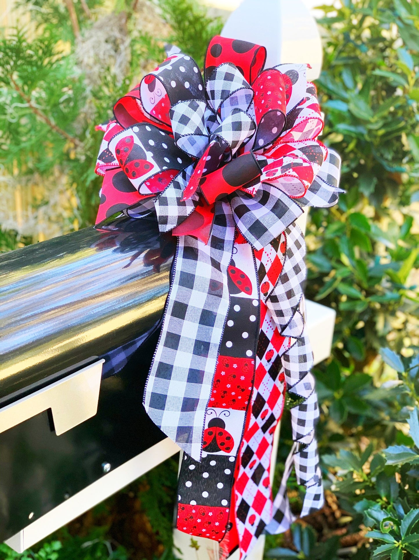 Everyday Collection - Lady Bug Bow, Lady Bugs, Lady Bugs Ribbon, Mailbox Bow, Wreath Bow, Large Bow, Bow, Bows, Gift