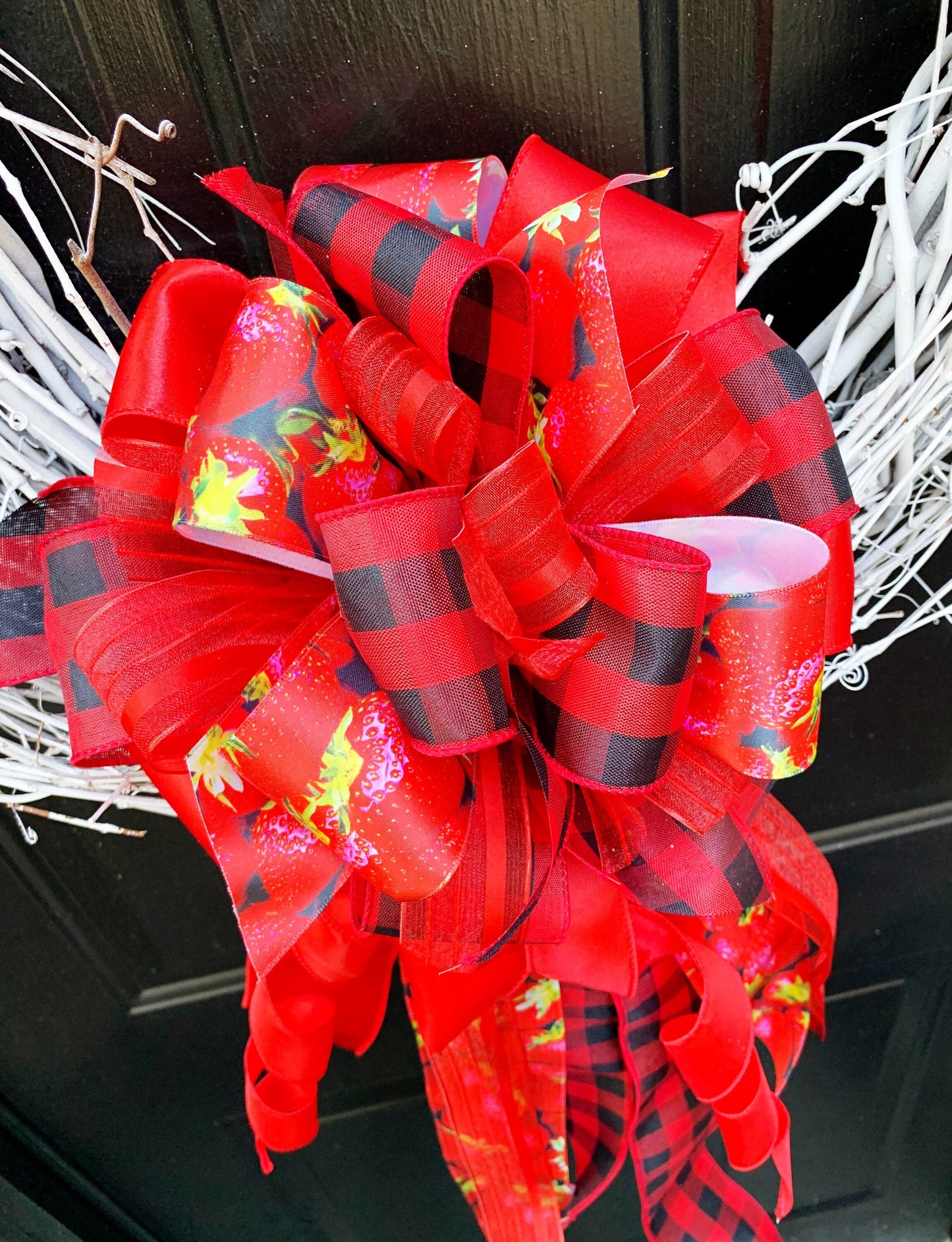 Everyday Collection - Strawberry Bow, Strawberry, Strawberry Bows, Strawberry Decor, Mailbox Bow, Wreath Bow, Bows, Bow, Large Bow
