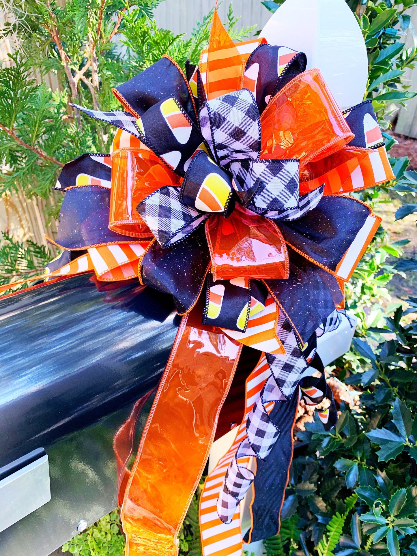 Halloween Collection - Halloween Bow,Halloween,Candy Corn Bow,Candy Bow, Candy Ribbon,Halloween Ribbon,Decor,Wreath Bow,Mailbox Bow