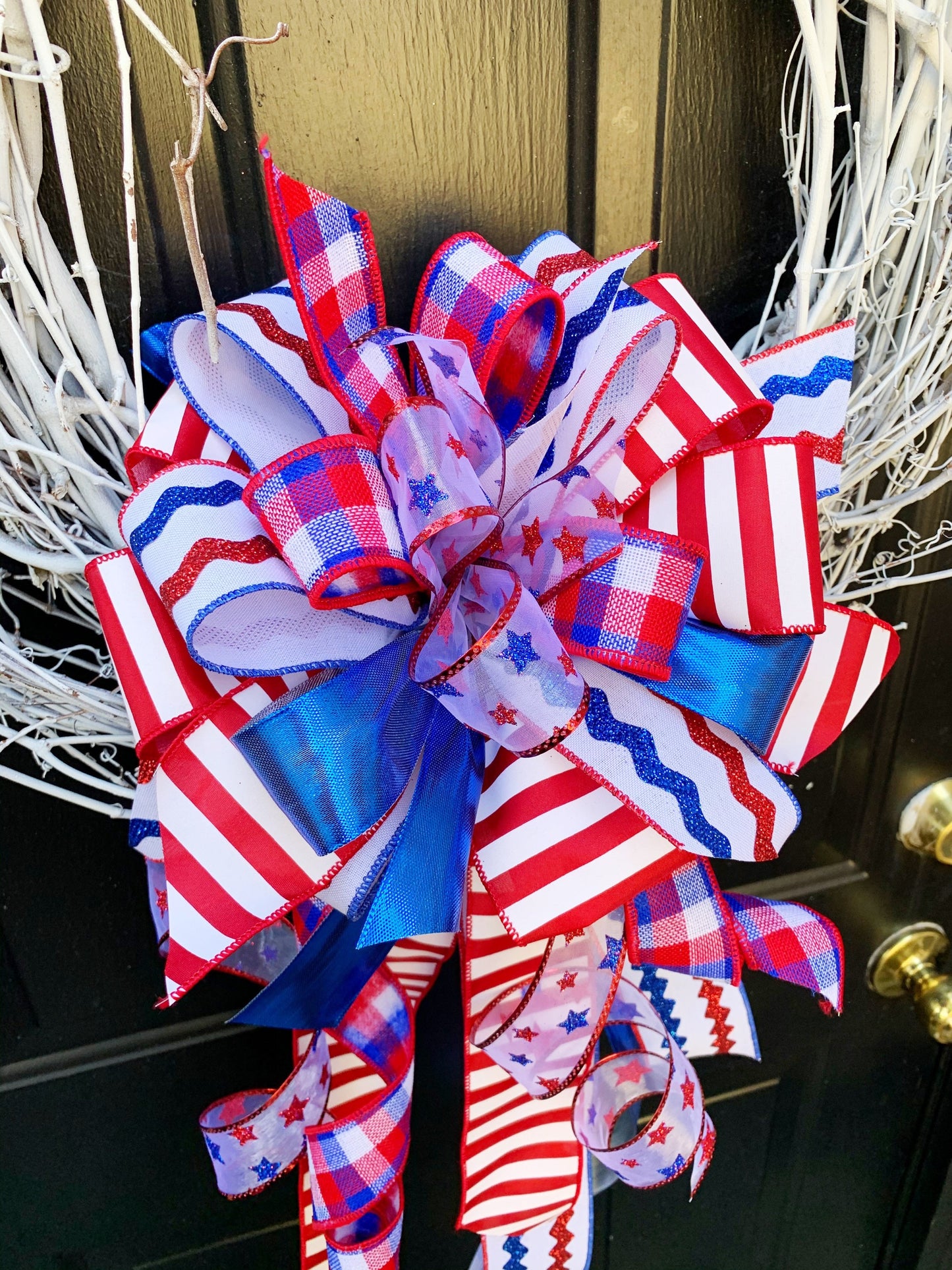 Patriotic Collection - Patriotic,Patriotic Bow,Patriotic Decor,Mailbox Bow,Wreath Bow,Bow,Bows,Large Bow,Stars Ribbon,Stars and Stripes Bow