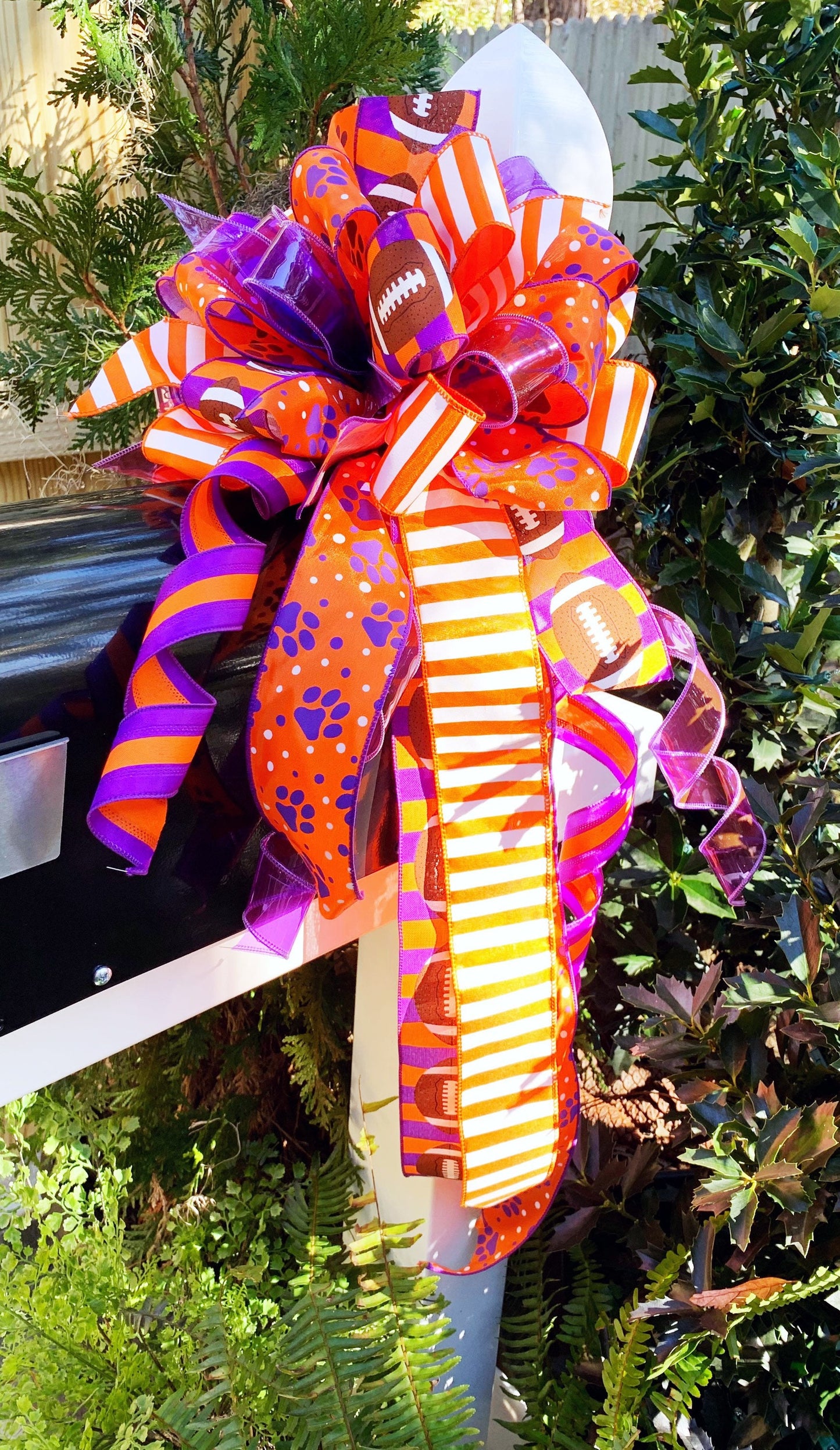 Sports Collection - Clemson, Clemson Bow, Clemson Ribbon, Sports Bow, Mailbox Bow, Wreath Bow, Large Bow, Gift Bow, Gift