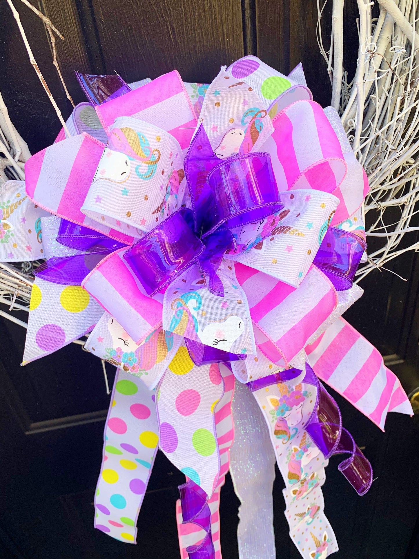 Everyday Collection - Unicorn Bow,Unicorn Ribbon,Unicorn,Unicorn Decor,Birthday Bow, Party Bow,Wreath Bow,Large Bow,Gift Bow,Bow,Mailbox Bow