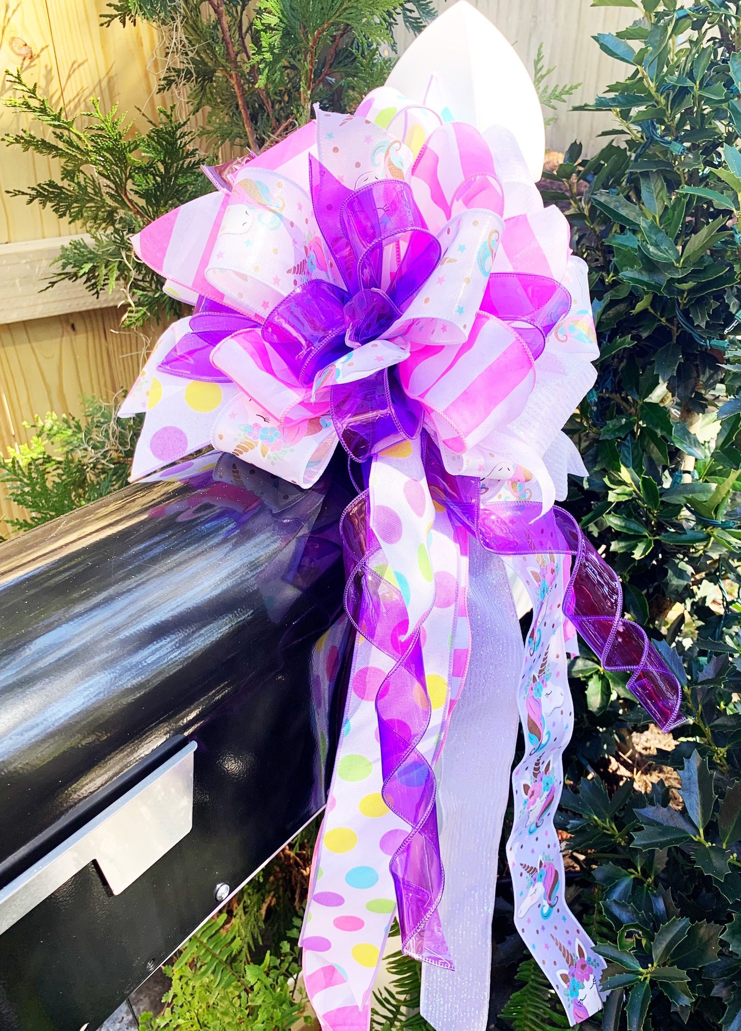 Everyday Collection - Unicorn Bow,Unicorn Ribbon,Unicorn,Unicorn Decor,Birthday Bow, Party Bow,Wreath Bow,Large Bow,Gift Bow,Bow,Mailbox Bow