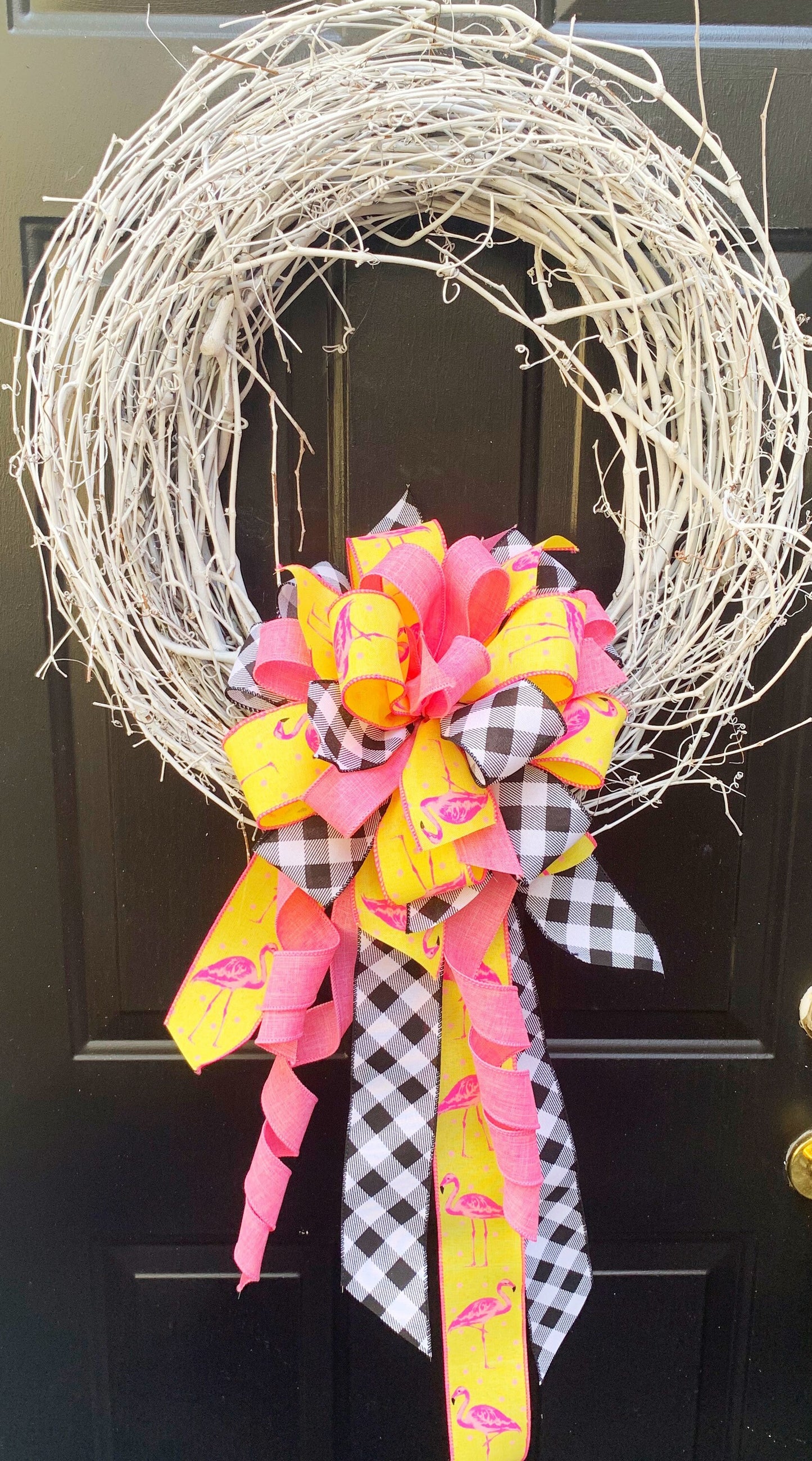 Summer Collection - Pink Flamingo, Pink Flamingo Bow, Pink Bow, Pink Flamingos, Yellow Bow, Wreath Bow, Large Bow, Mailbox Bow, Bows, Bow