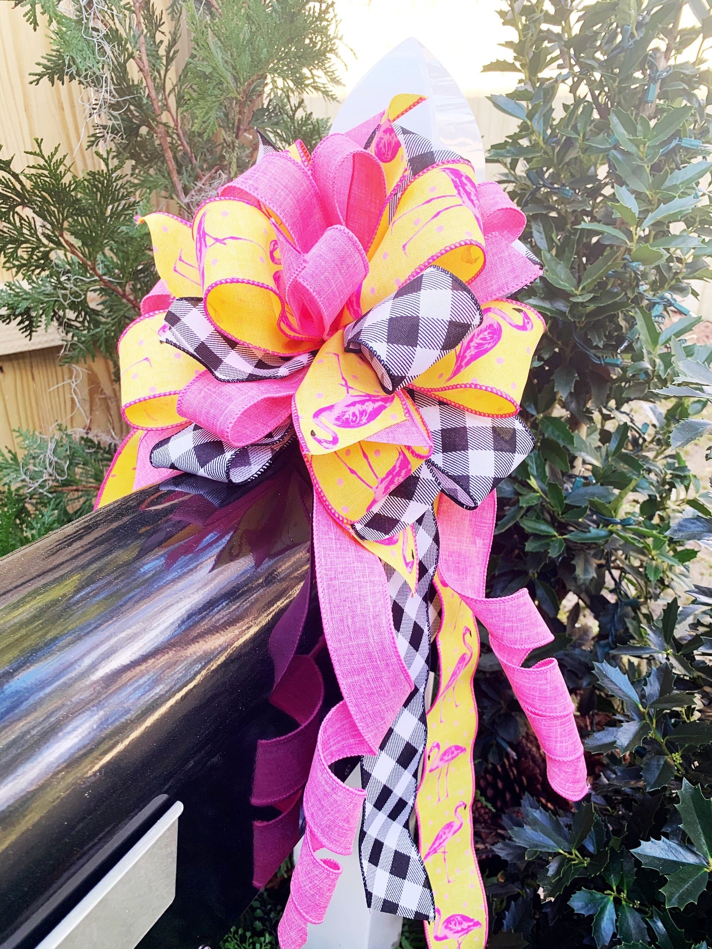 Summer Collection - Pink Flamingo, Pink Flamingo Bow, Pink Bow, Pink Flamingos, Yellow Bow, Wreath Bow, Large Bow, Mailbox Bow, Bows, Bow