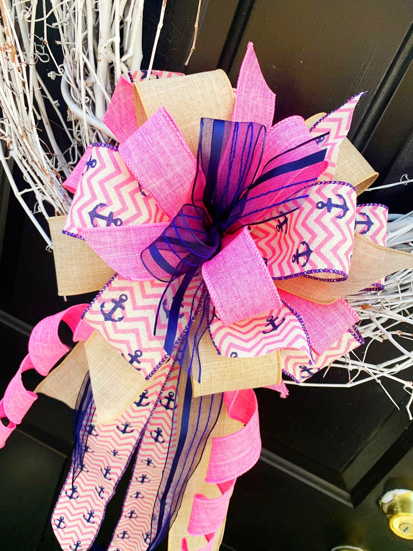 Summer Collection - Anchors Away, Anchors Ribbon, Summer Bow, Summer, Summer Decor, Nautical, Nautical Bow, Pink Stripe Bow, Pink Bow, Bow