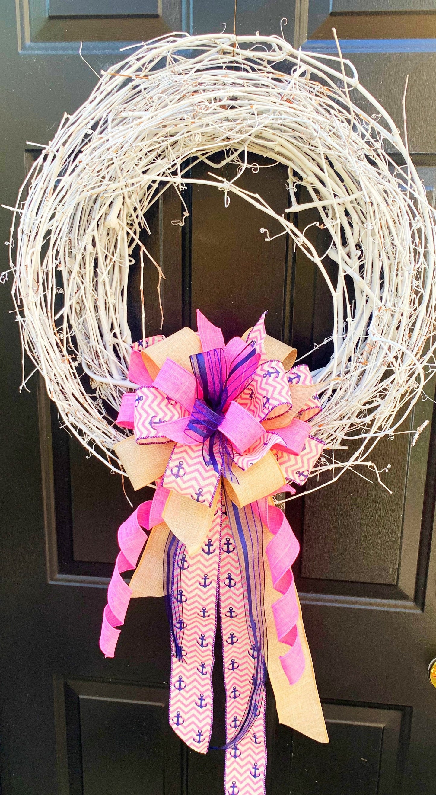 Summer Collection - Anchors Away, Anchors Ribbon, Summer Bow, Summer, Summer Decor, Nautical, Nautical Bow, Pink Stripe Bow, Pink Bow, Bow