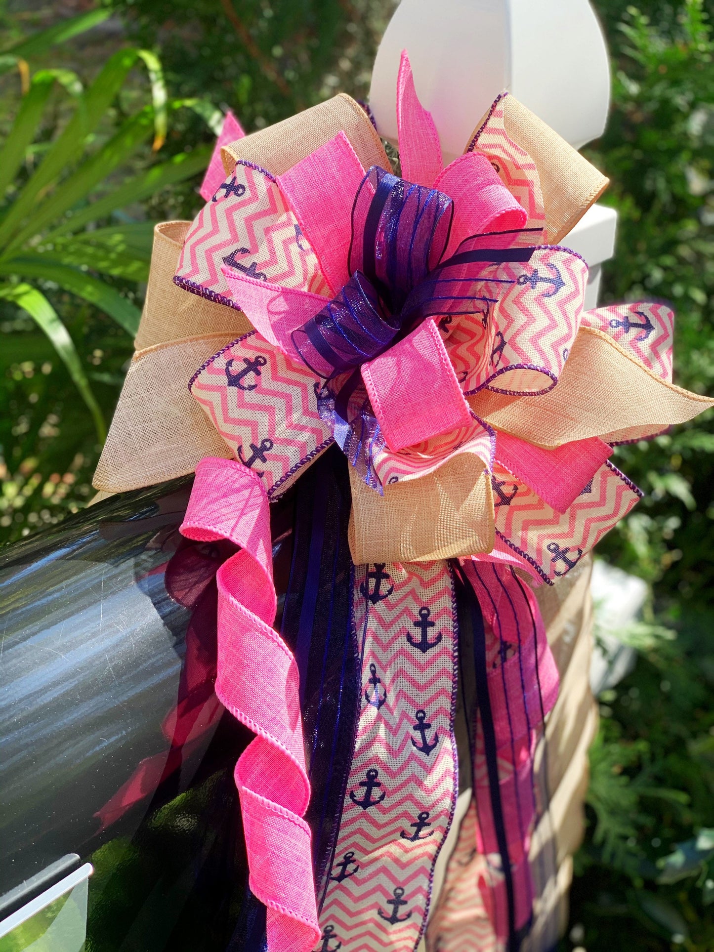 Summer Collection - Anchors Away, Anchors Ribbon, Summer Bow, Summer, Summer Decor, Nautical, Nautical Bow, Pink Stripe Bow, Pink Bow, Bow