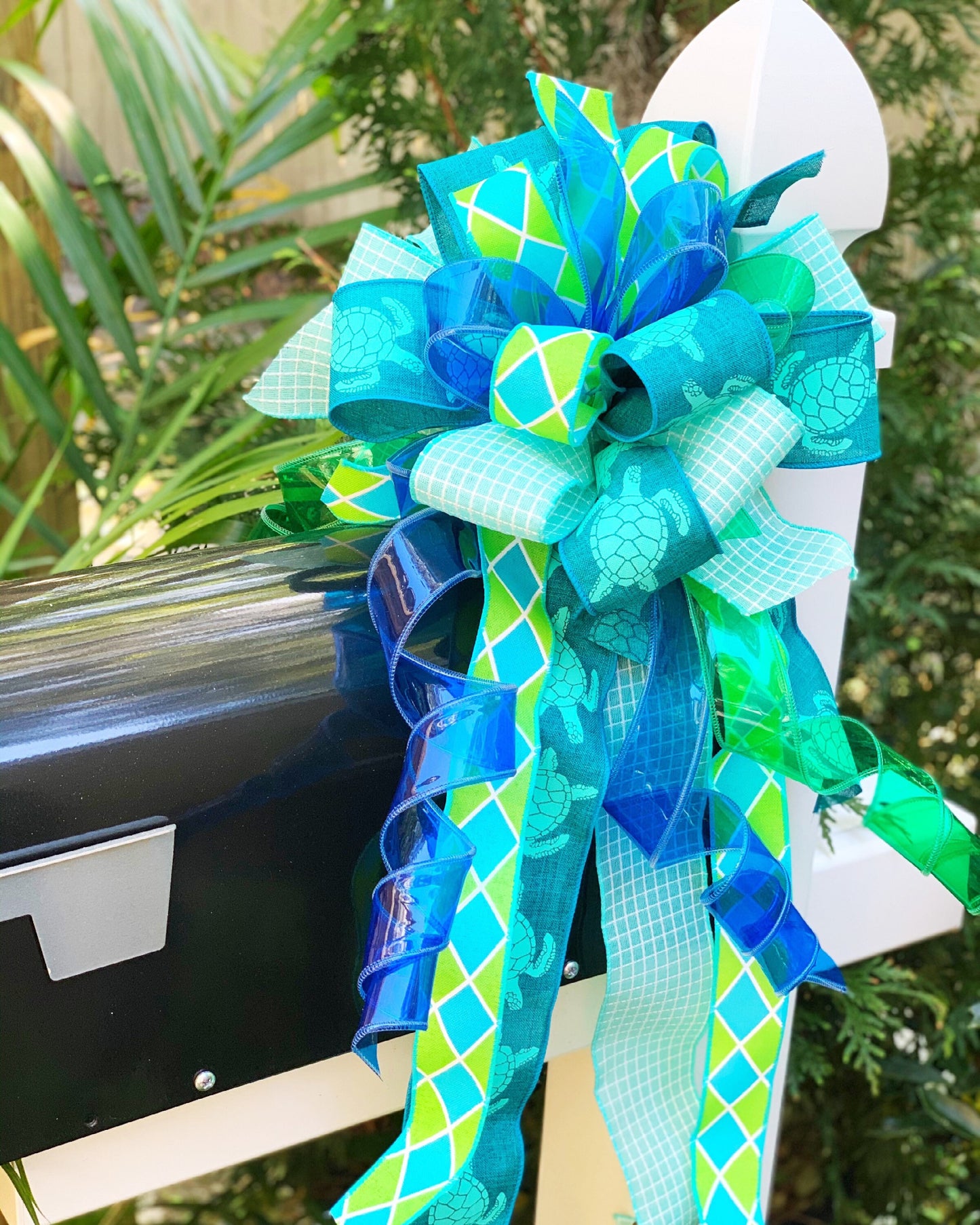 Summer Collection - Turtle Bow, Turtle Ribbon, Turtle Decor, Summer Bow, Bow, Bows, Mailbox Bow, Gift Bow, Large Bow