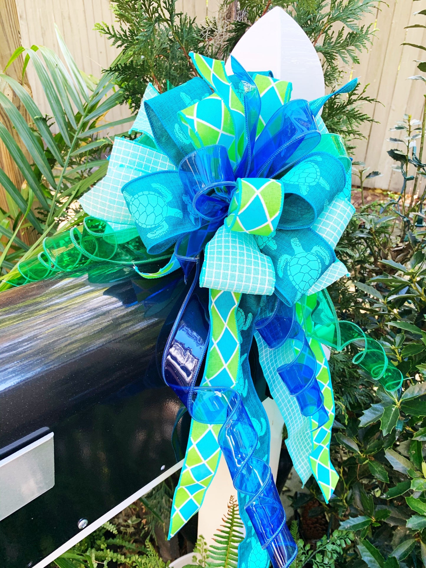 Summer Collection - Turtle Bow, Turtle Ribbon, Turtle Decor, Summer Bow, Bow, Bows, Mailbox Bow, Gift Bow, Large Bow