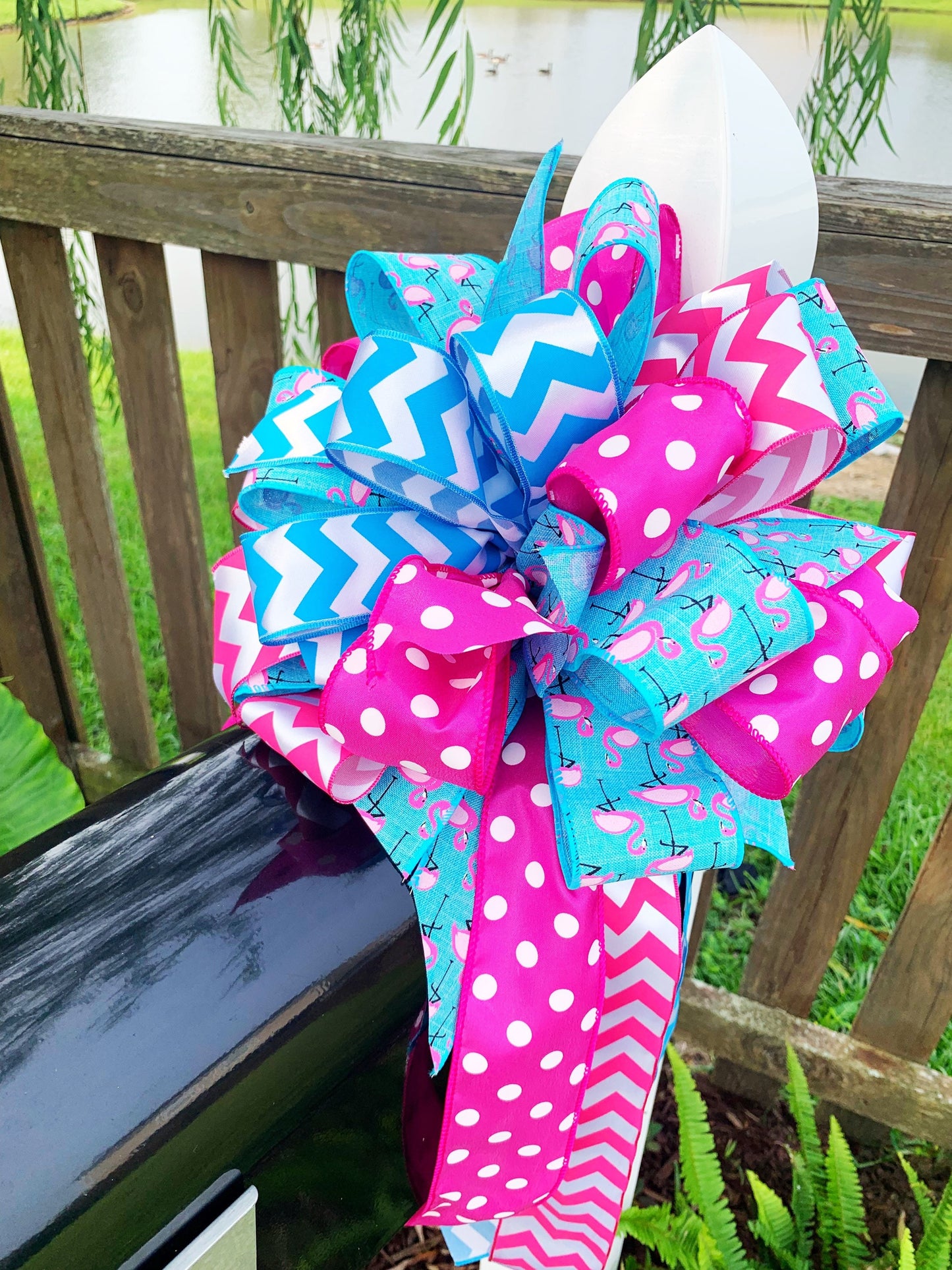 Summer Collection. - Pink Flamingo, Flamingo, Flamingo Bow, Wreath Bow, Large Bow, Mailbox Bow, Bow, Bows, Yard Decor, Summer Bow, Summer