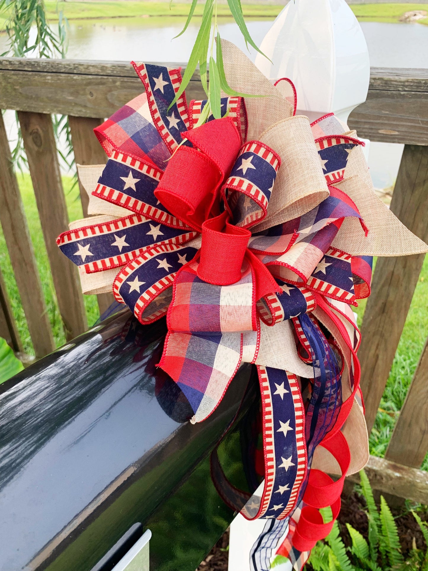 Patriotic Collection - Patriotic, Bow, Patriotic Bow, Wreath Bow, Large Bow, Mailbox Bow, Gift Bow, Bows, Decor, Yard Decor