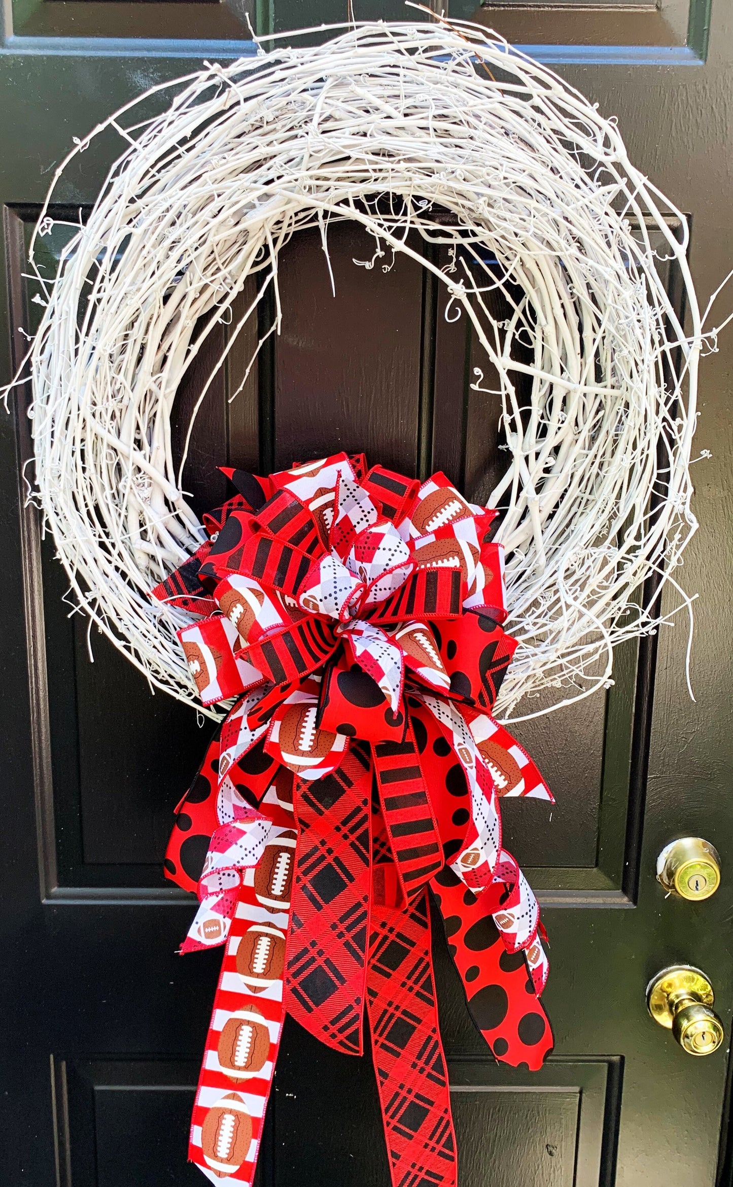 Sports Collection - Red, Black and White Bow, Sports Bow, Bow, Bows, Mailbox Bow, Wreath Bow, Large Bow, Gift Bow, Decor, Decorations