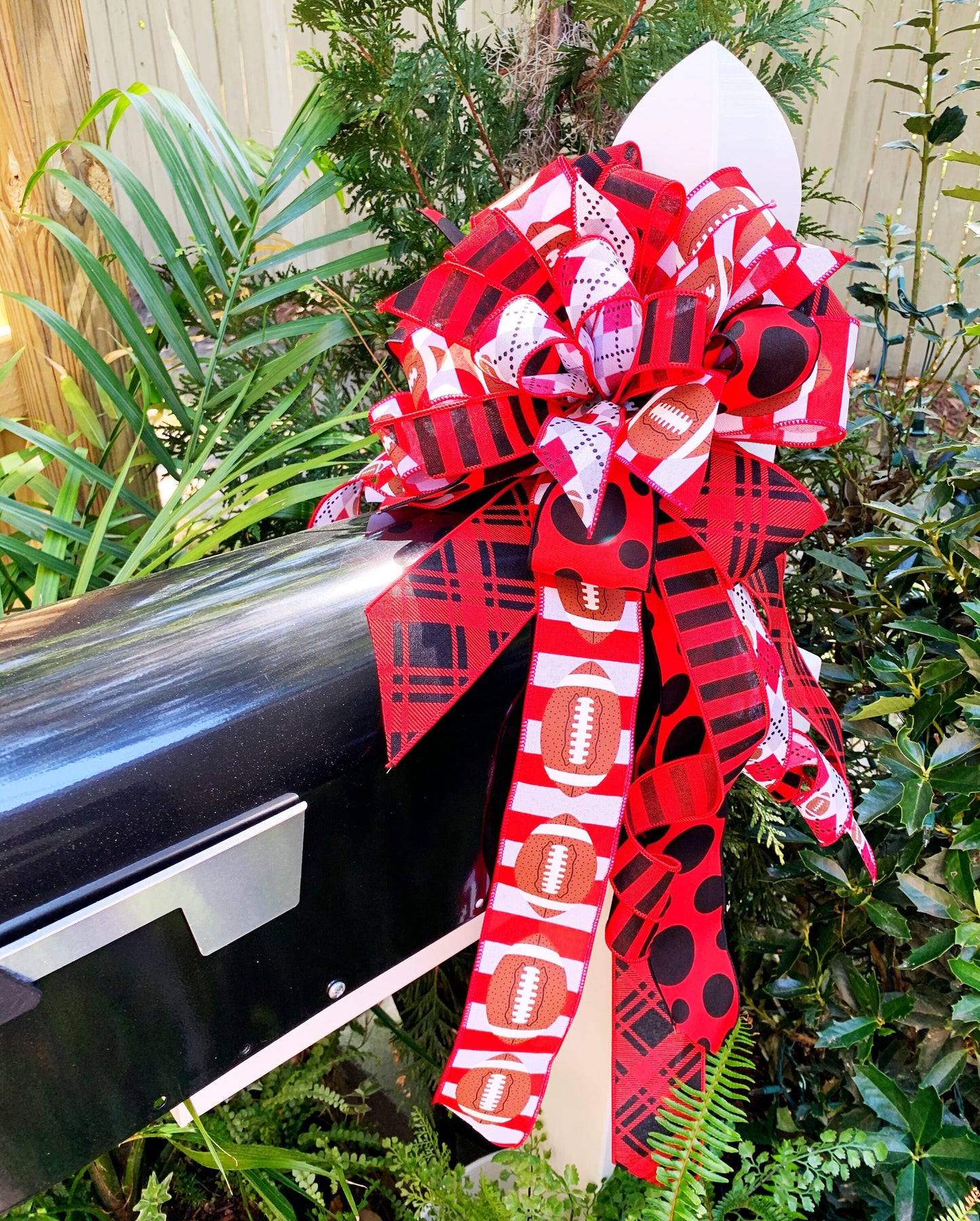 Sports Collection - Red, Black and White Bow, Sports Bow, Bow, Bows, Mailbox Bow, Wreath Bow, Large Bow, Gift Bow, Decor, Decorations