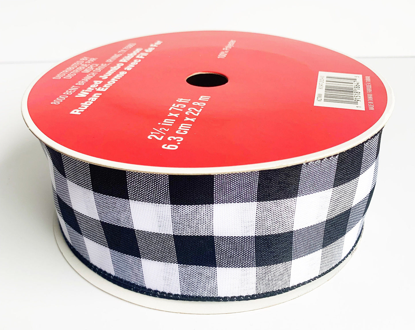 Ribbon Roll - Buffalo Check, Buffalo Ribbon, Check Ribbon, Black Ribbon, White Ribbon, Craft Ribbon, Ribbon, Wired Ribbon
