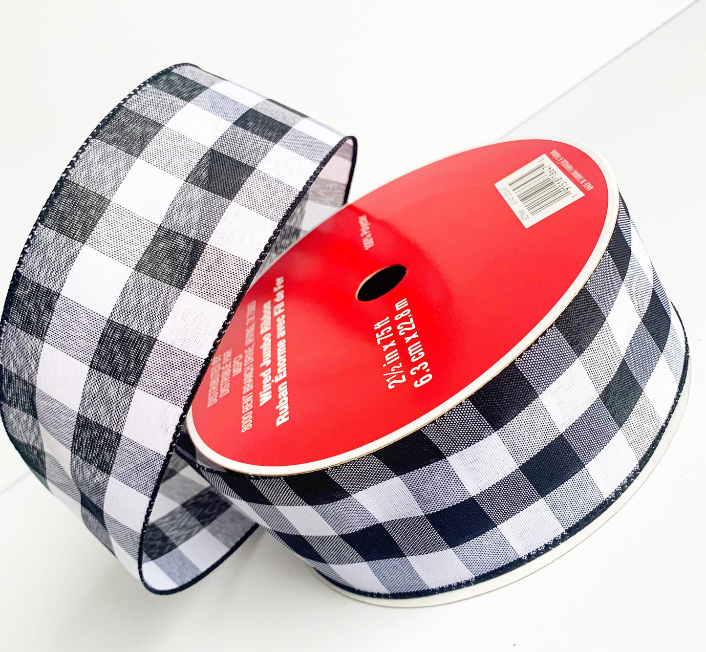 Ribbon Roll - Buffalo Check, Buffalo Ribbon, Check Ribbon, Black Ribbon, White Ribbon, Craft Ribbon, Ribbon, Wired Ribbon
