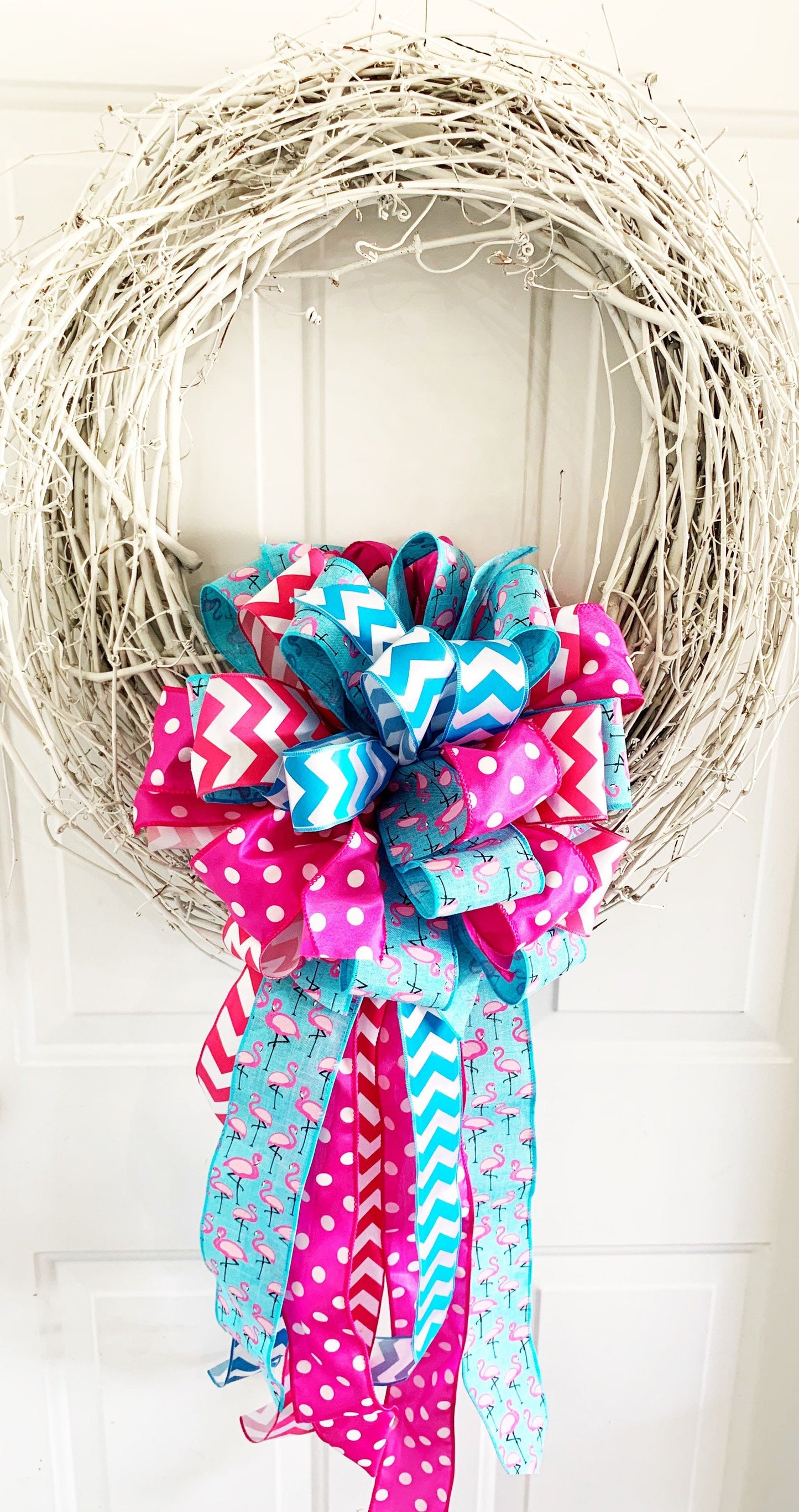 Summer Collection. - Pink Flamingo, Flamingo, Flamingo Bow, Wreath Bow, Large Bow, Mailbox Bow, Bow, Bows, Yard Decor, Summer Bow, Summer