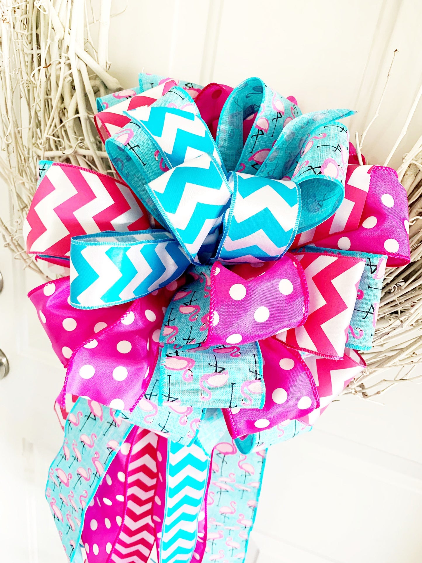 Summer Collection. - Pink Flamingo, Flamingo, Flamingo Bow, Wreath Bow, Large Bow, Mailbox Bow, Bow, Bows, Yard Decor, Summer Bow, Summer