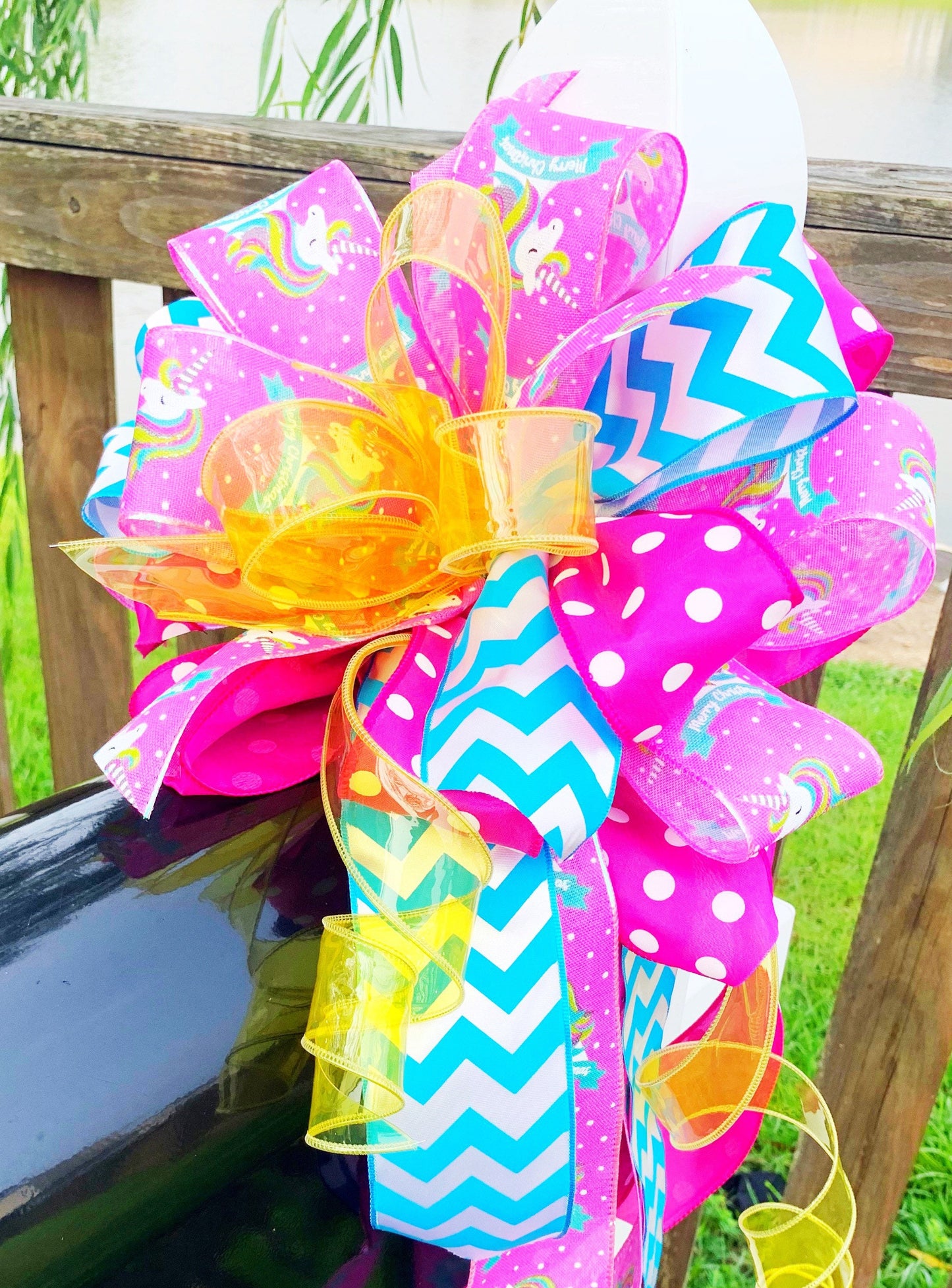 Everyday Collection - Unicorn, Unicorn Ribbon, Unicorn Bow, Unicorn Decor, Mailbox Bow, Wreath Bow, Bow, Gift Basket Bow, Large Bow