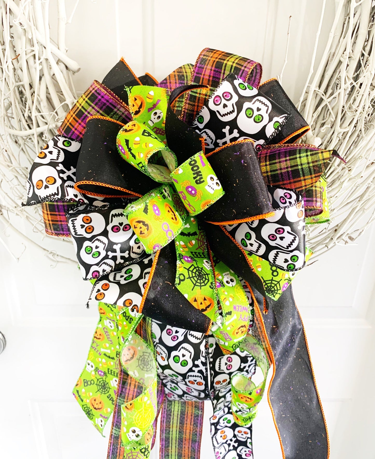Halloween Collection - Halloween Bow, Halloween Ribbon, Halloween Decor, Skull Ribbon, Skull Bow, Mailbox Bow, Wreath Bow, Gift