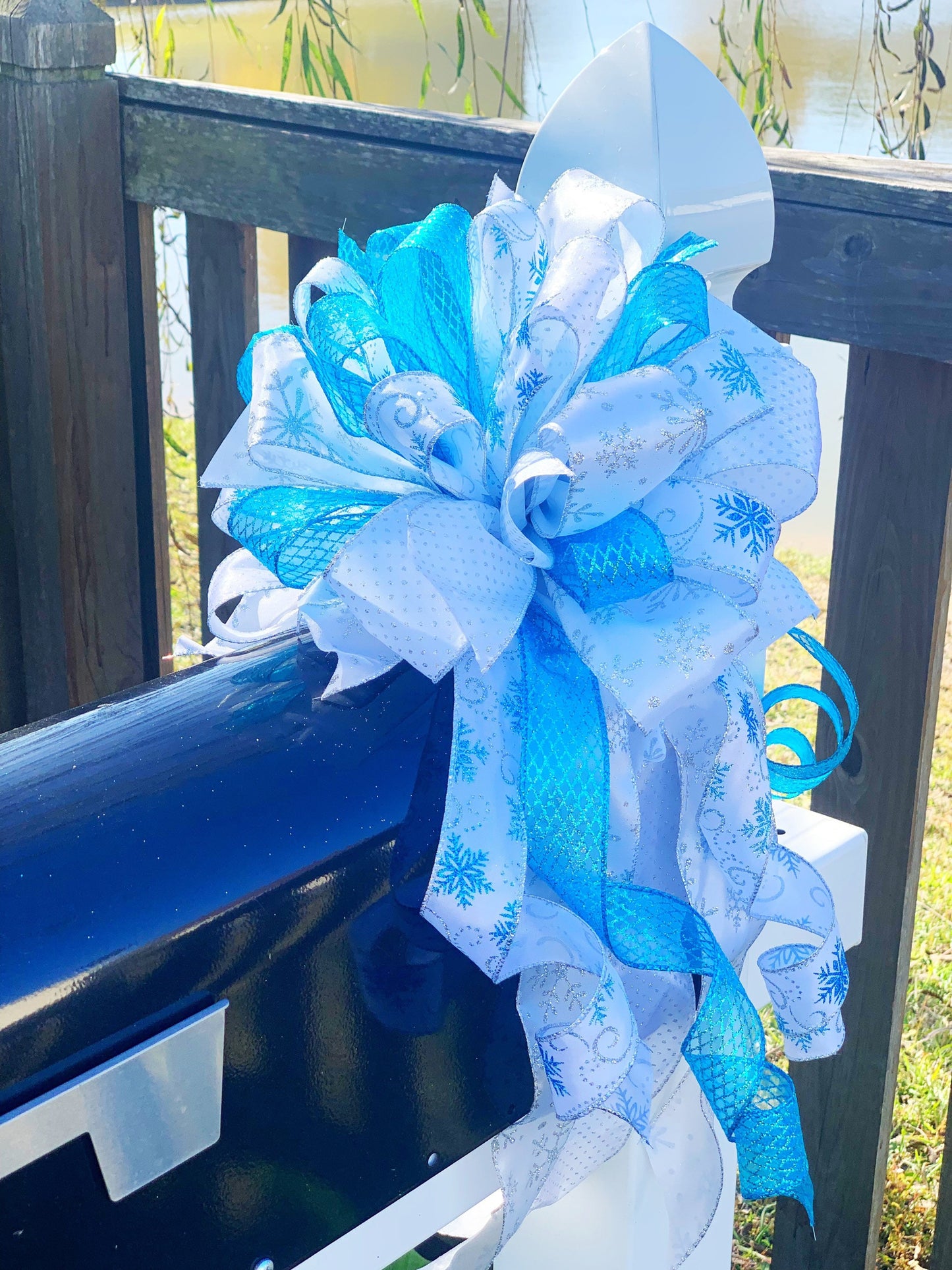 Winter Collection - Winter Bow, Winter Decor, Snowflakes, Snowflake Bow, Snowflake Decor, Blue Bow, Silver Bow, Wreath Bow, Mailbox Bow