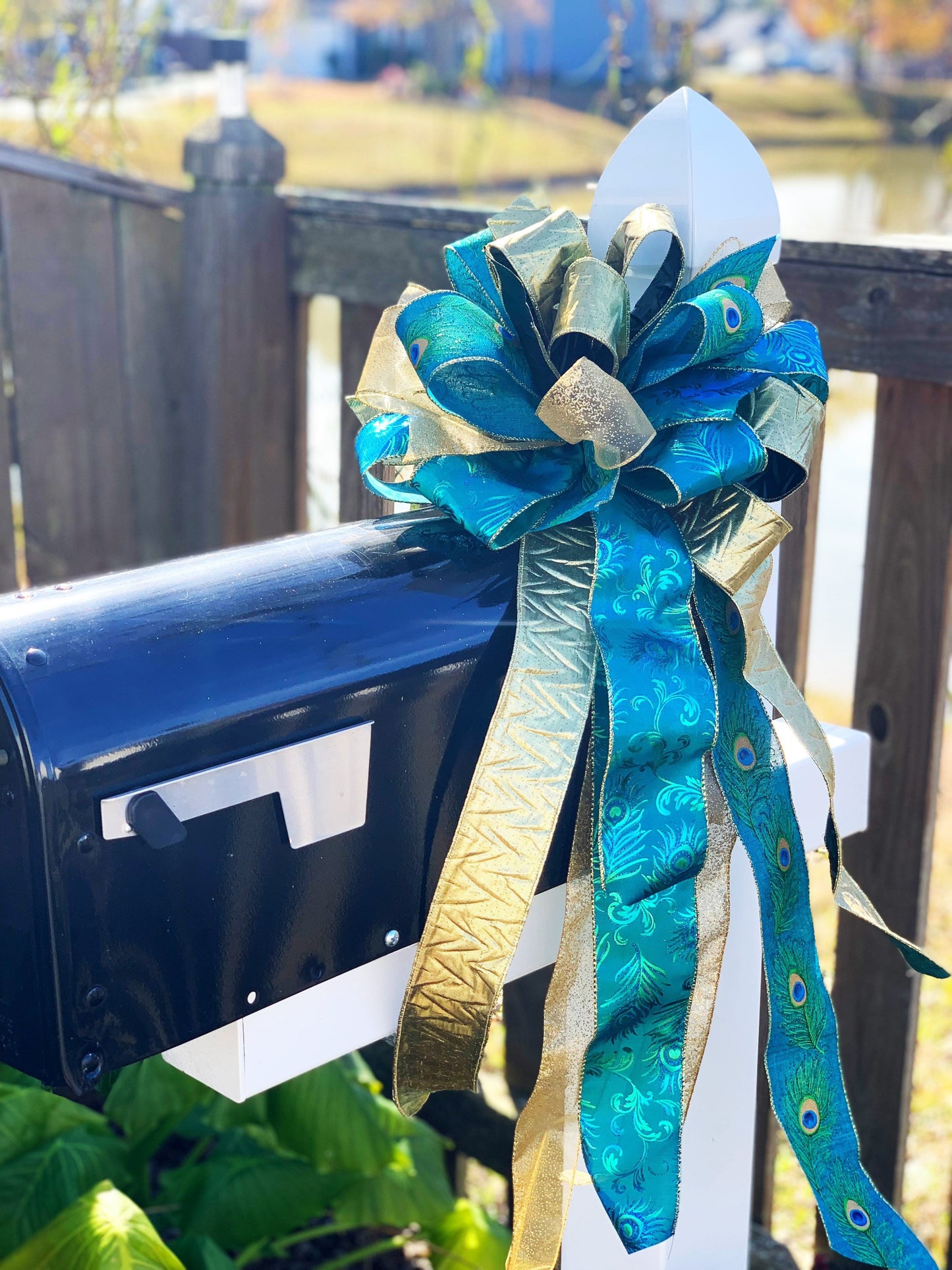Everyday Collection - Peacock Bow, Peacock Ribbon, Peacock, Peacock Decor, Mailbox Bow, Wreath Bow, Large Bow, Bow, Bows