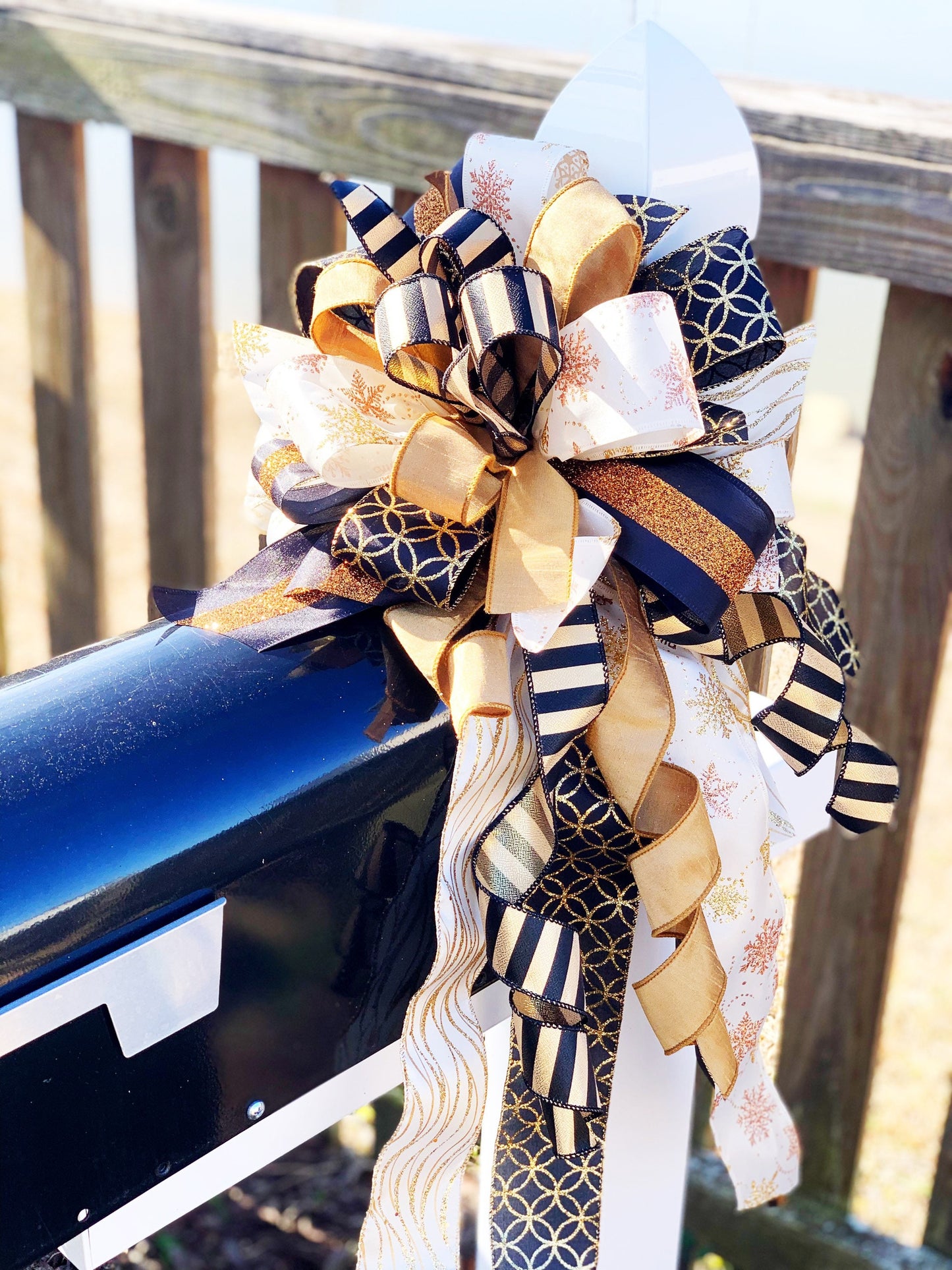 Winter Collection - Winter,Winter Bow,Snowflakes,Elegant,Elegant Bow,Christmas, Christmas Bow,Black Bow,Gold,Gold Bow,Wreath Bow,Mailbox Bow