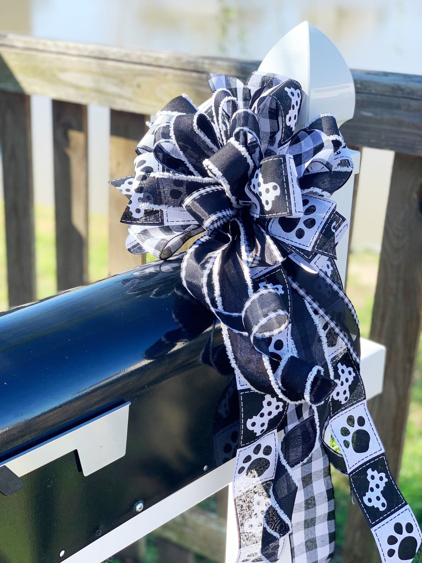 Everyday Collection - Puppy Paw Print Bow, Dog Ribbon,Dog Gift,Dog Bow,Puppy Bow, Puppy Decor,Black and White Bow,Puppy,Dog, Wreath Bow