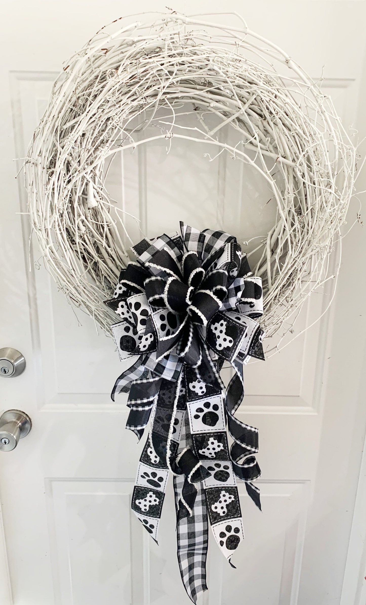 Everyday Collection - Puppy Paw Print Bow, Dog Ribbon,Dog Gift,Dog Bow,Puppy Bow, Puppy Decor,Black and White Bow,Puppy,Dog, Wreath Bow