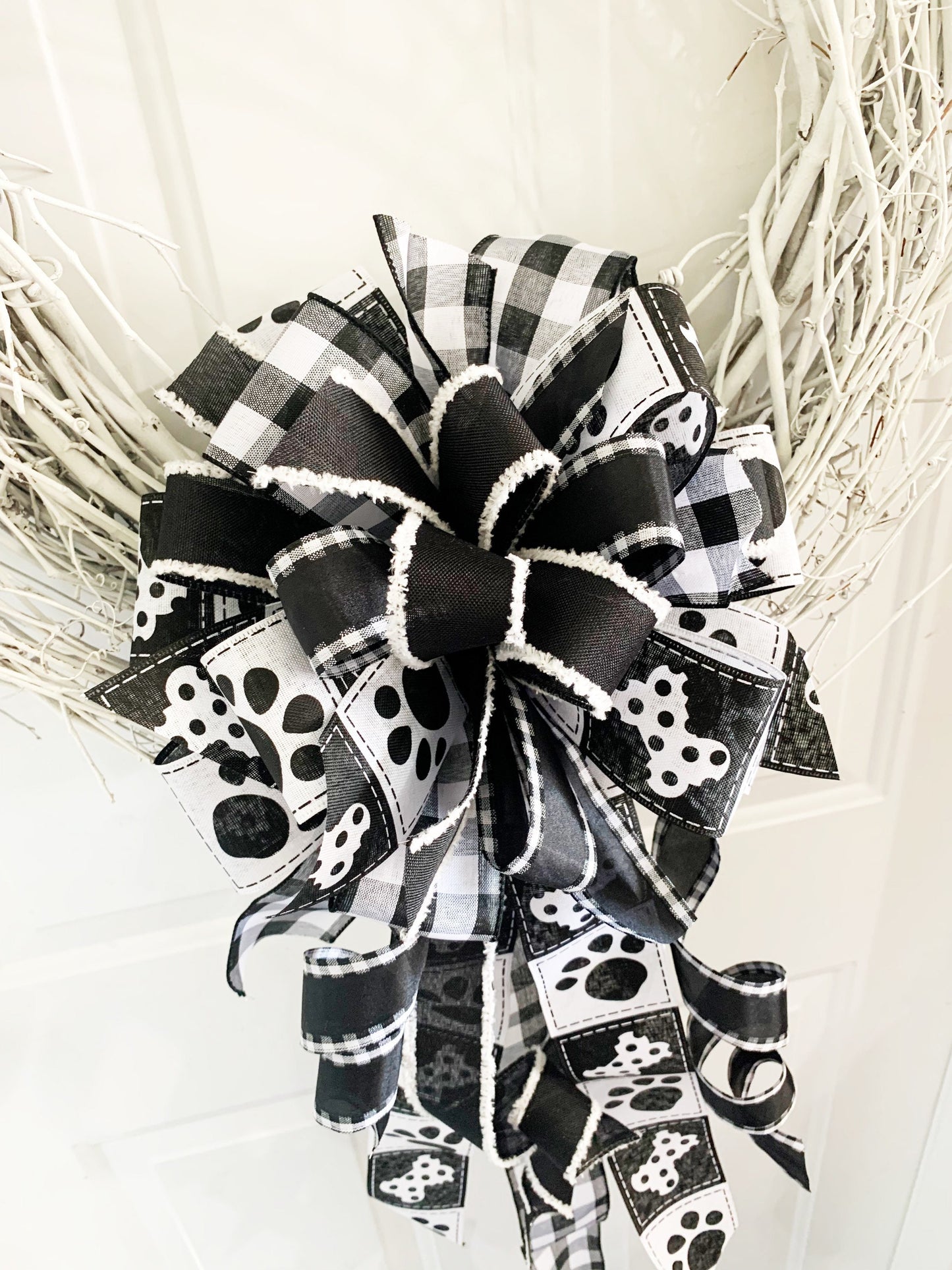Everyday Collection - Puppy Paw Print Bow, Dog Ribbon,Dog Gift,Dog Bow,Puppy Bow, Puppy Decor,Black and White Bow,Puppy,Dog, Wreath Bow
