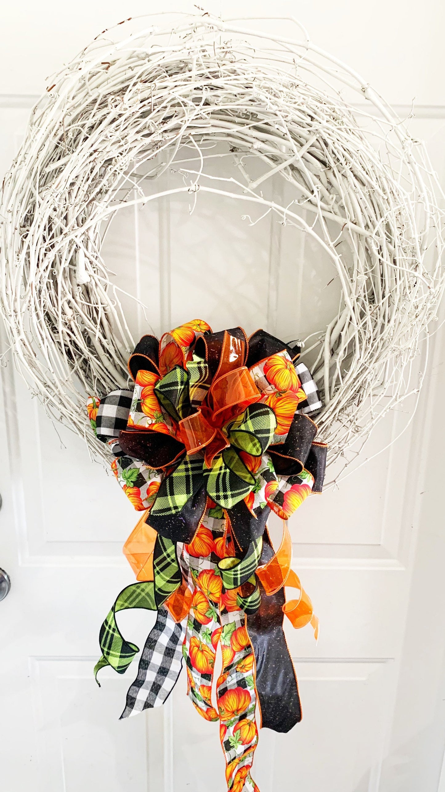 Fall Collection- Pumpkin Black/White Check Bow, Fall Bow, Fall Decor, Fall Ribbon, Mailbox Bow, Wreath Bow, Large Bow, Bow, Bows