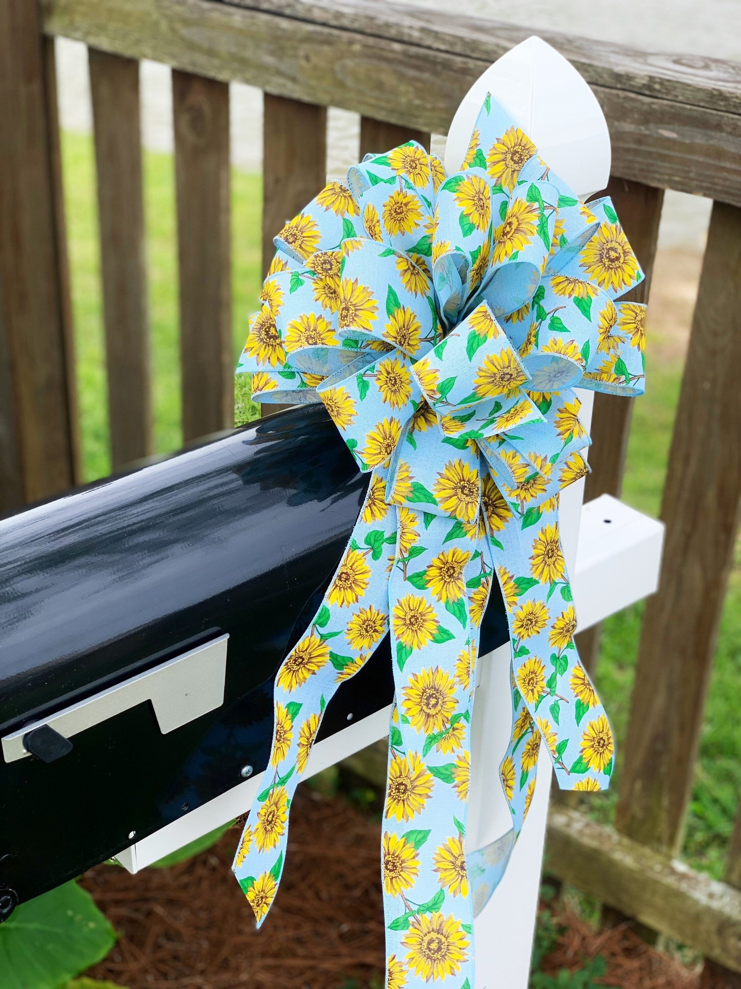Everyday Collection - Sunflower,Sunflower Bow,Sunflower Ribbon,Ukraine,Ukraine Bow, Sunflower Decor,Mailbox Bow,Wreath Bow, Tree Topper,Blue