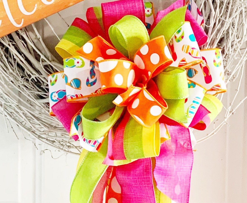 Summer Collection - Gift Set,Plaque,Summer Plaque,Summer Bow,Summer Decor,Bow, Bows,Mailbox Bow,Wreath Bow,Gift,Flip Flops Flop Bow,Ribbon