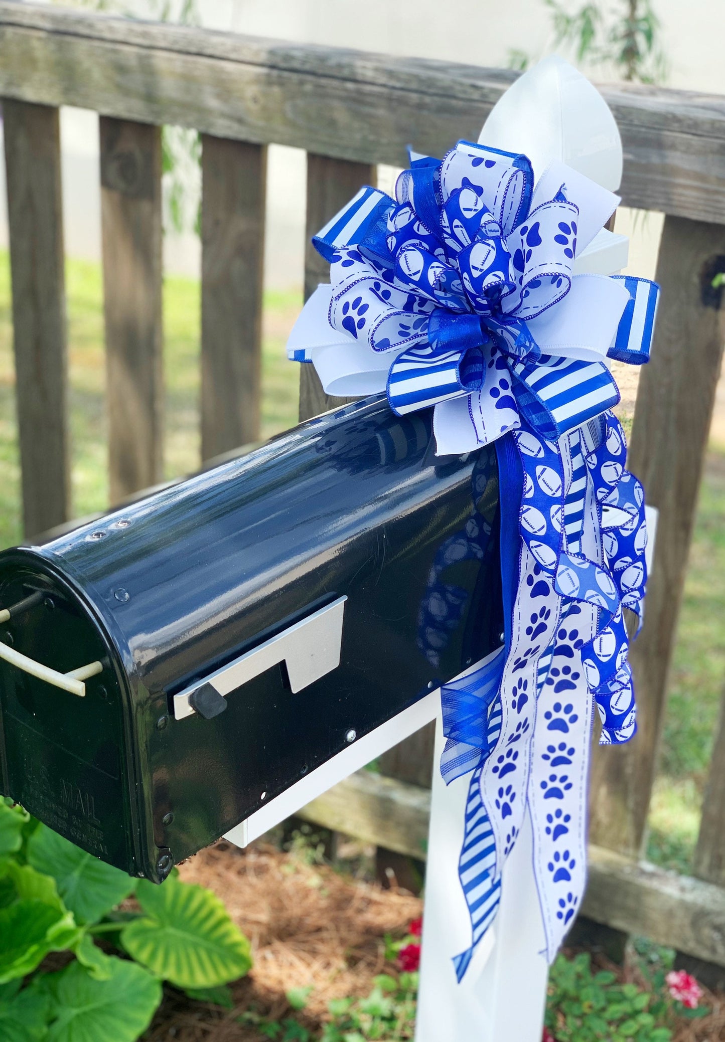 Sports Collection - Sports,Sports Bow, Panthers,Panthers Football,Blue White Bow, Sports Ribbon,Football,Football Bow,Wreath Bow,Game Day