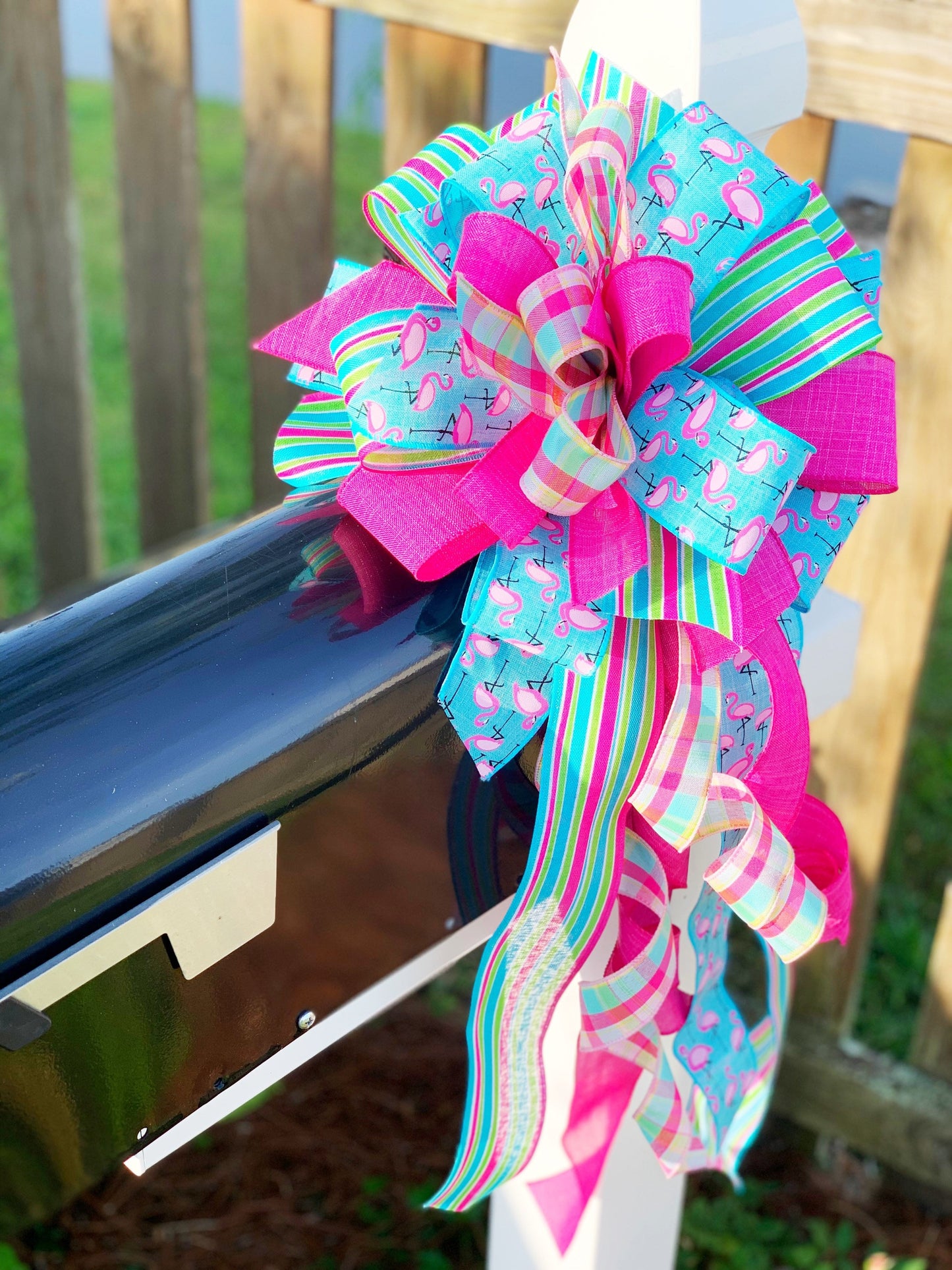 Summer Collection - Summer,Summer Bow, Pink Flamingos,Pink Flamingos Bow,Pink Flamingos Ribbon,Bow,Bows, Mailbox Bow,Wreath Bow,Gift,Ribbon