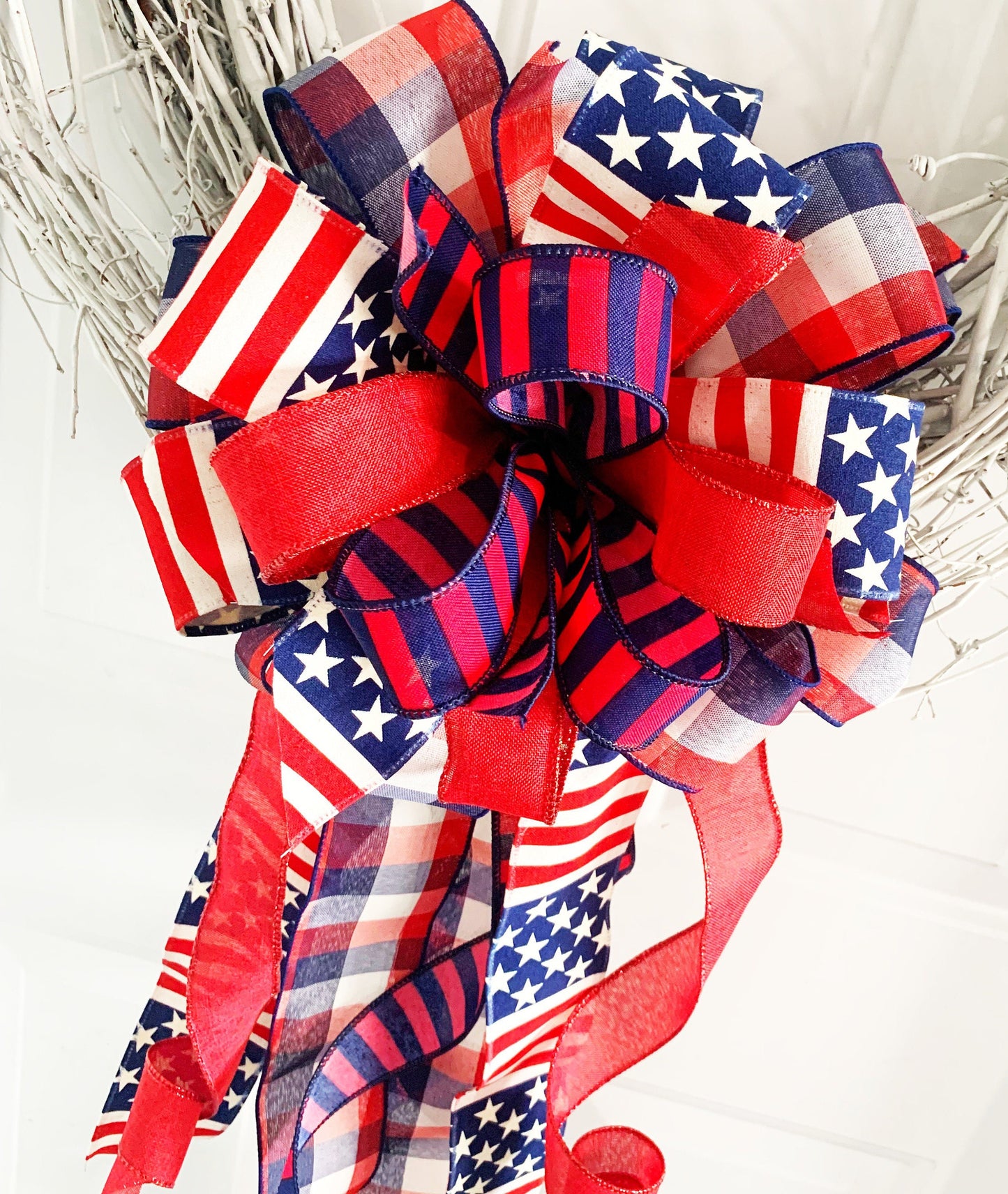 Patriotic Collection - Stars,Stripes,Patriotic Bow,Patriotic,Patriotic Decor,Red White Blue, Red White Blue Bow,Wreath Bow,Mailbox Bow,Gift