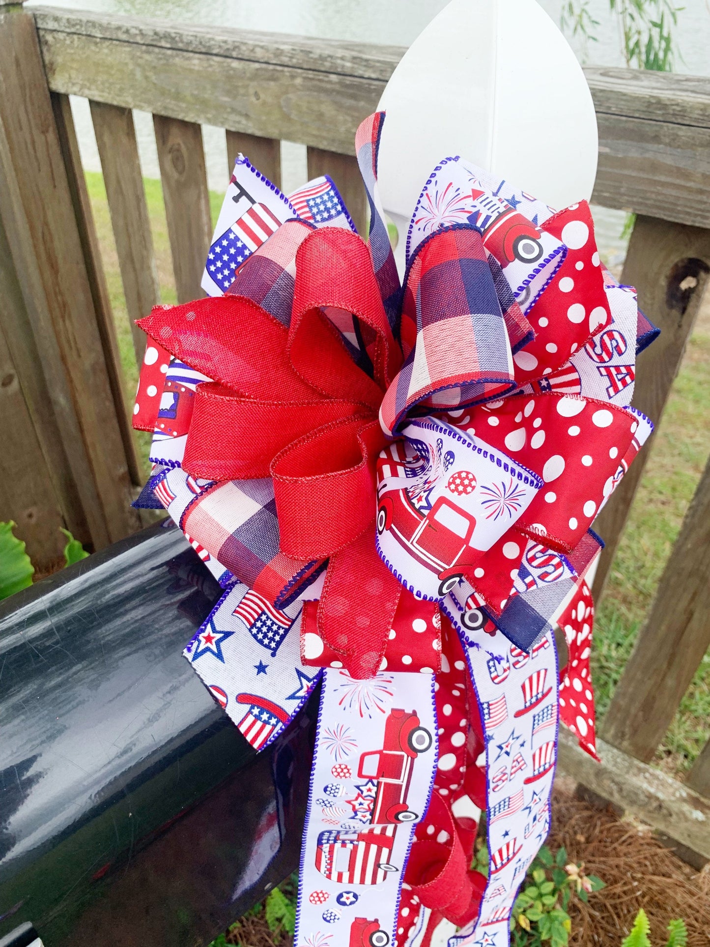 Patriotic Collection -Stars,Stripes,Trucks,Patriotic Bow,Patriotic,Patriotic Decor,Red White Blue, Red White Blue Bow,Wreath Bow,Mailbox Bow